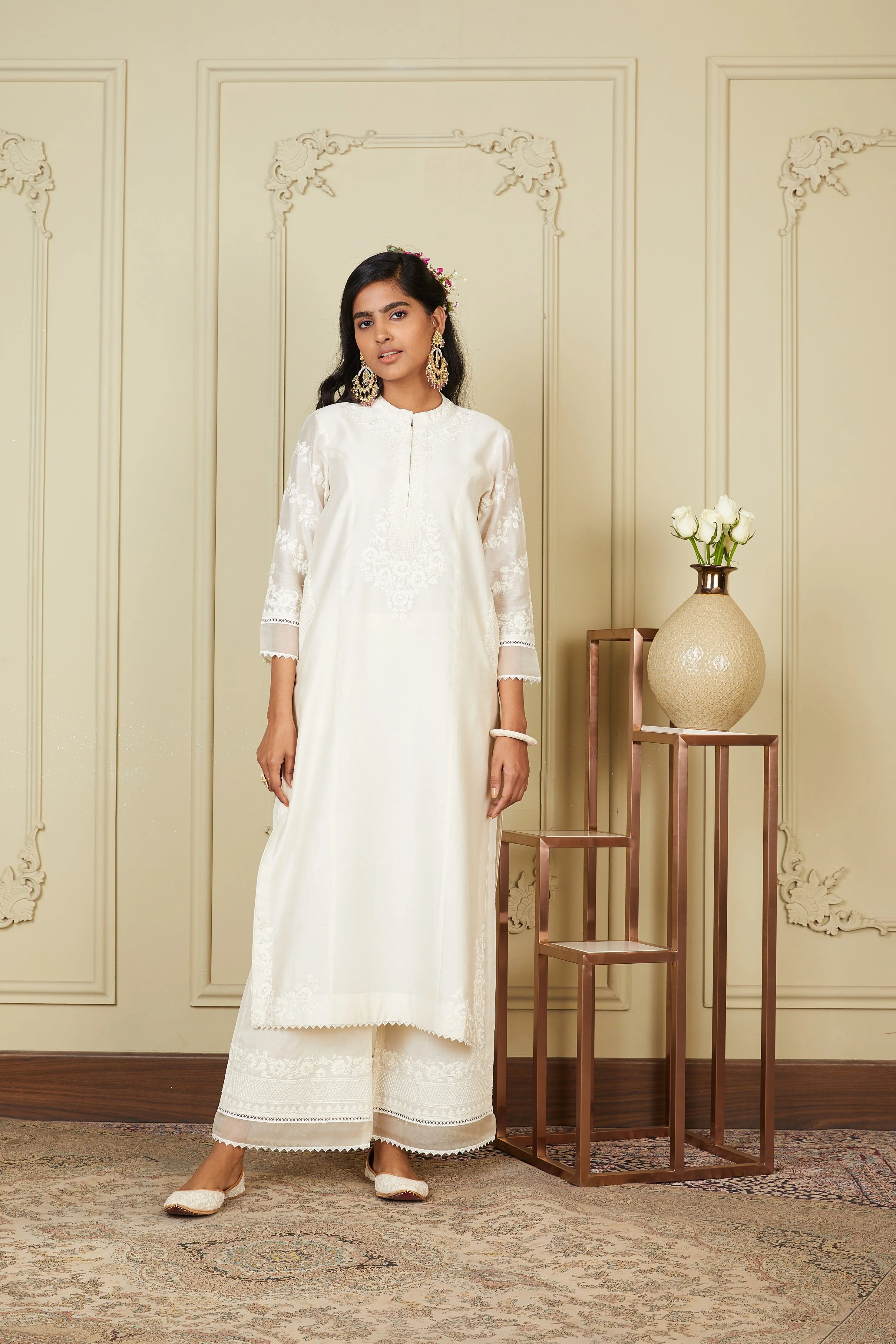 Banafsha - Daisy Ivory Long kurta with palazzo (Lxrts)