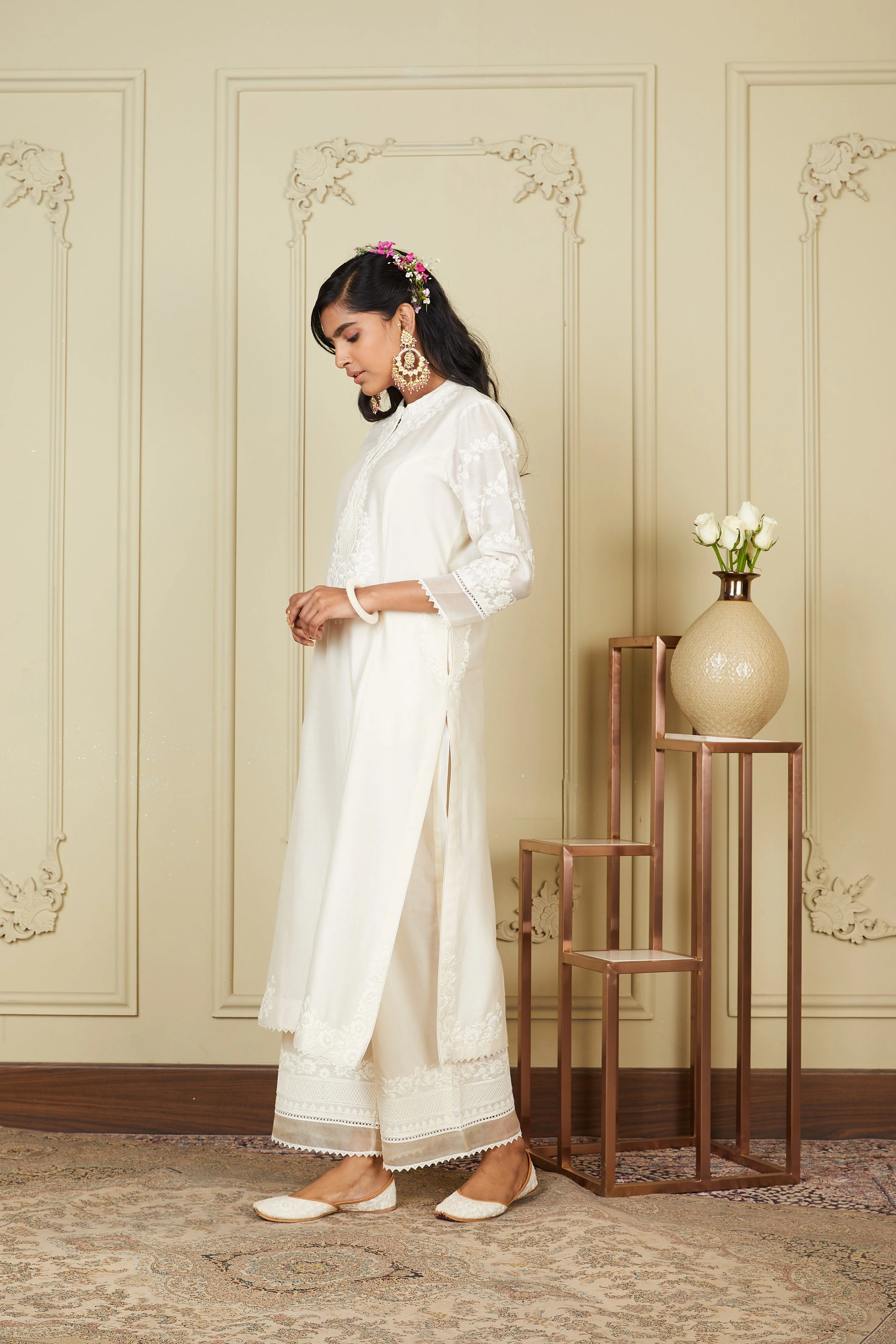 Banafsha - Daisy Ivory Long kurta with palazzo (Lxrts) - Image 4