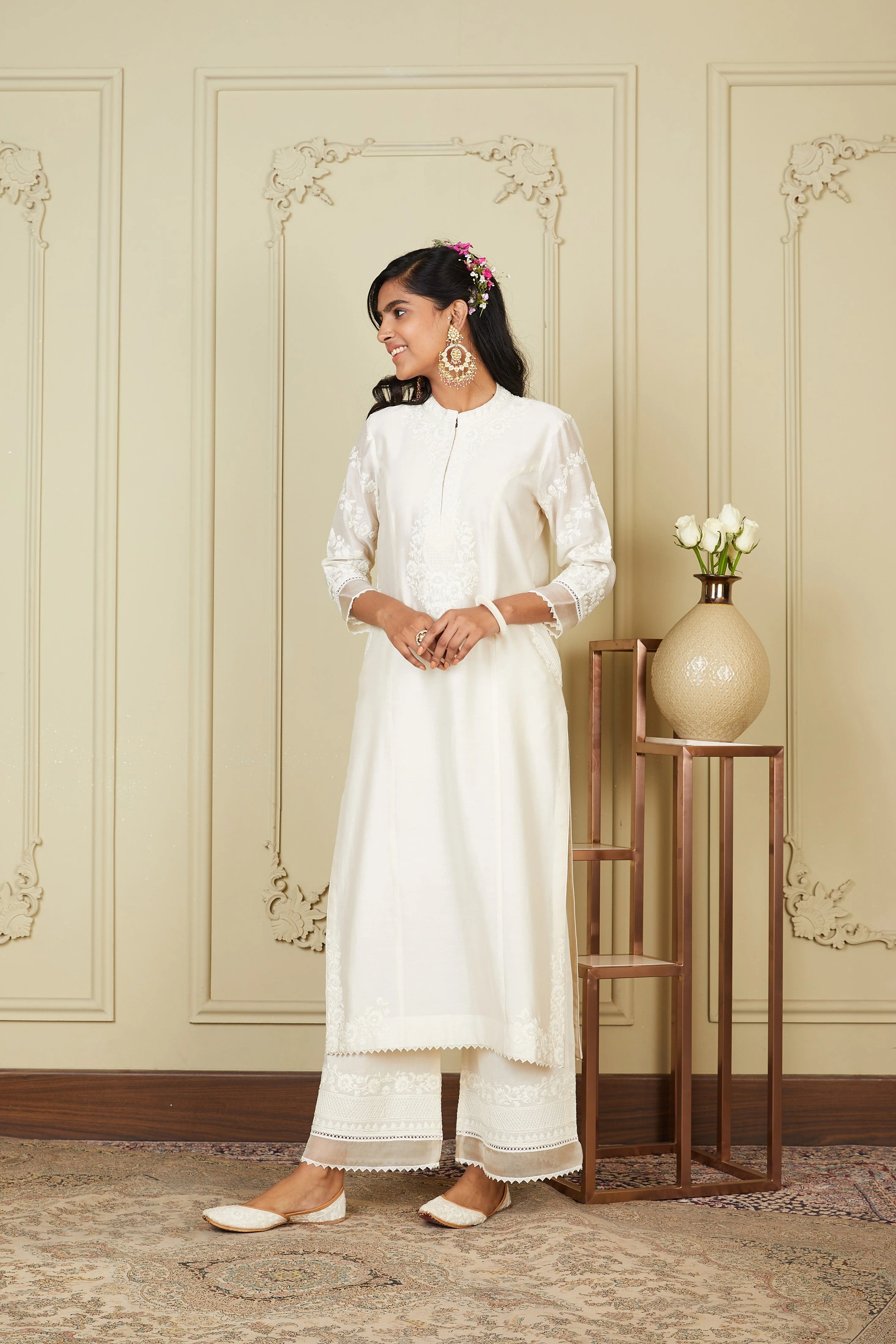 Banafsha - Daisy Ivory Long kurta with palazzo (Lxrts) - Image 5