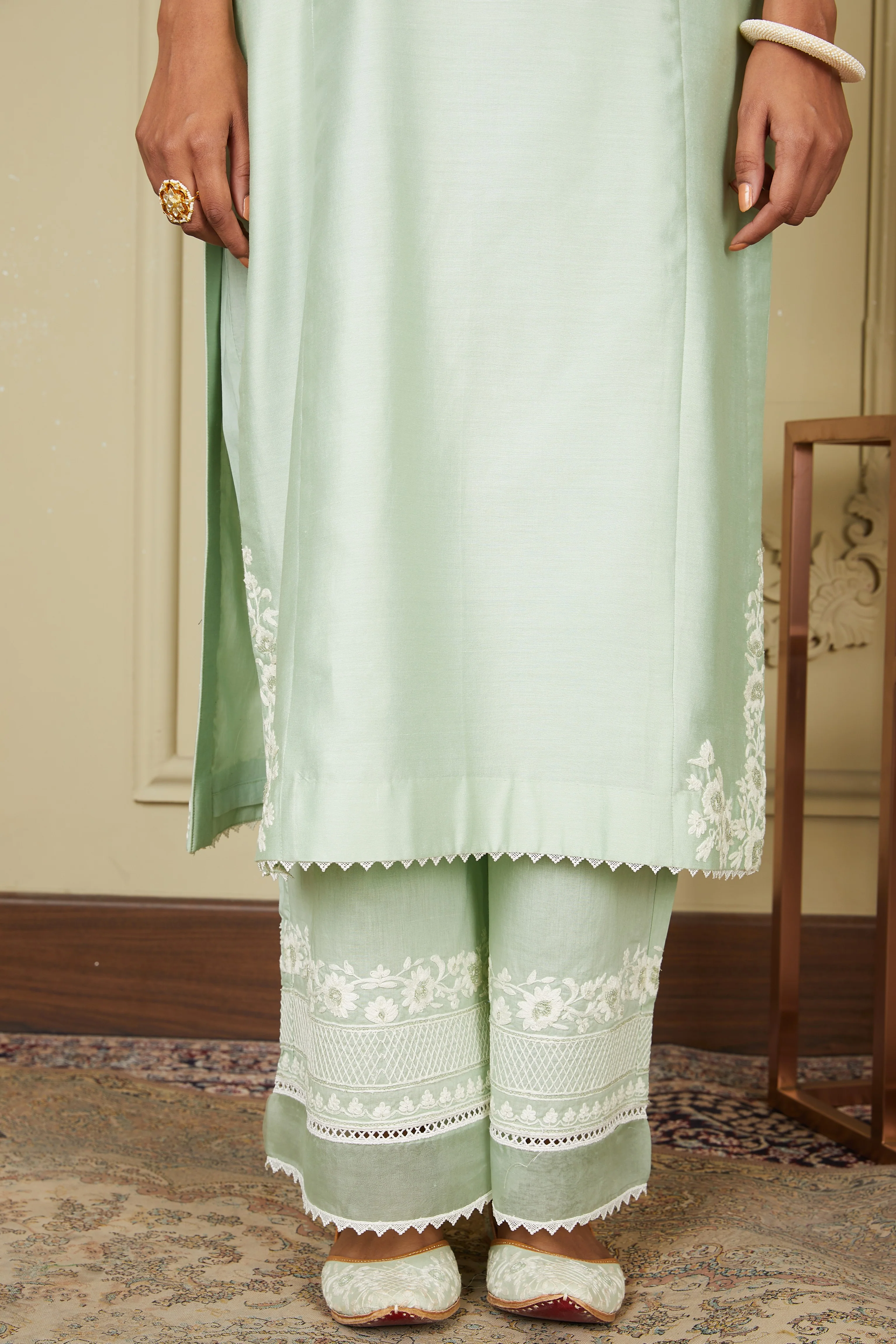 Banafsha - Frosty Green Long kurta with palazzo - Image 6