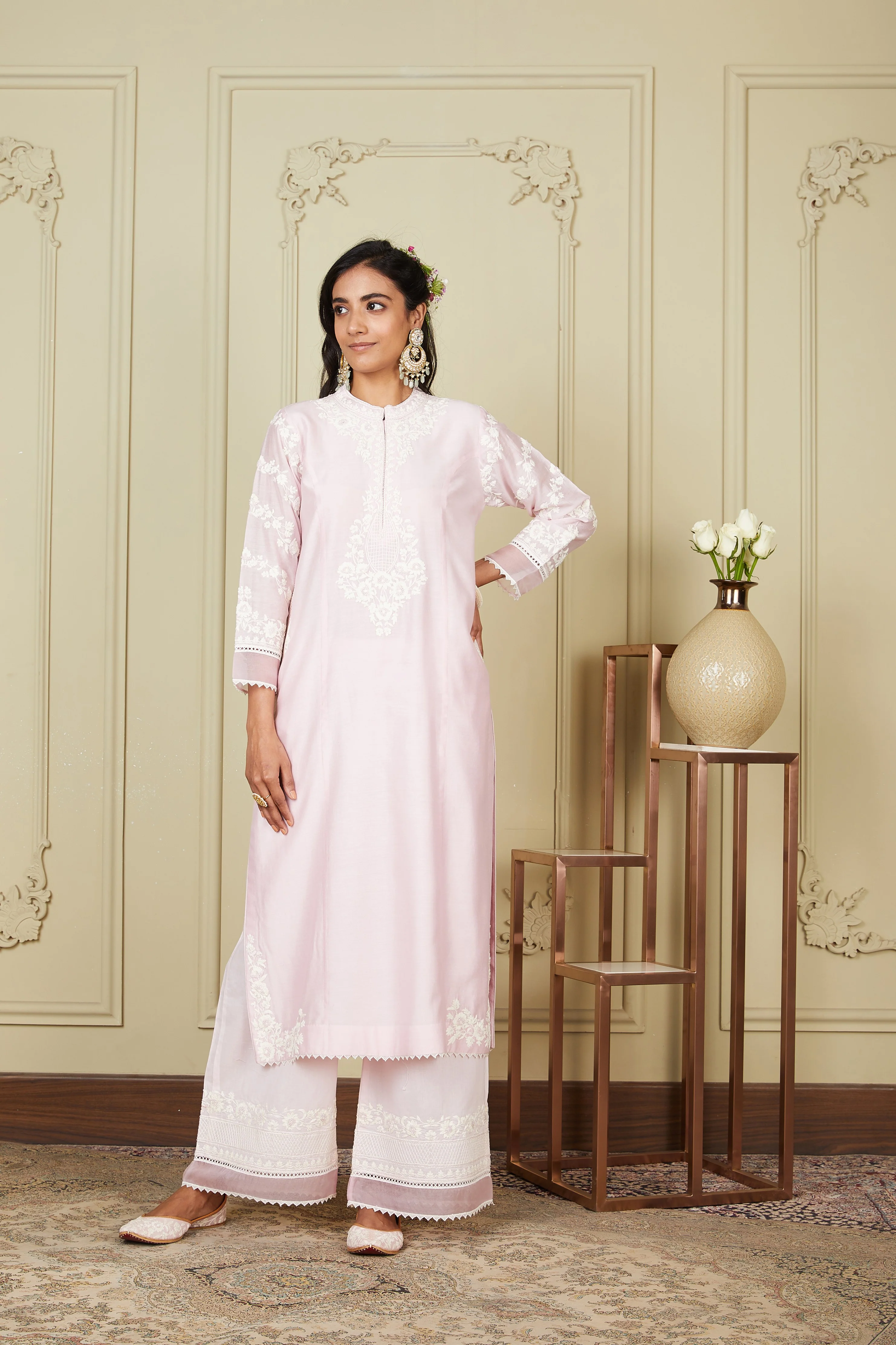 Banafsha - Pearl Blush Long kurta with palazzo - Image 2