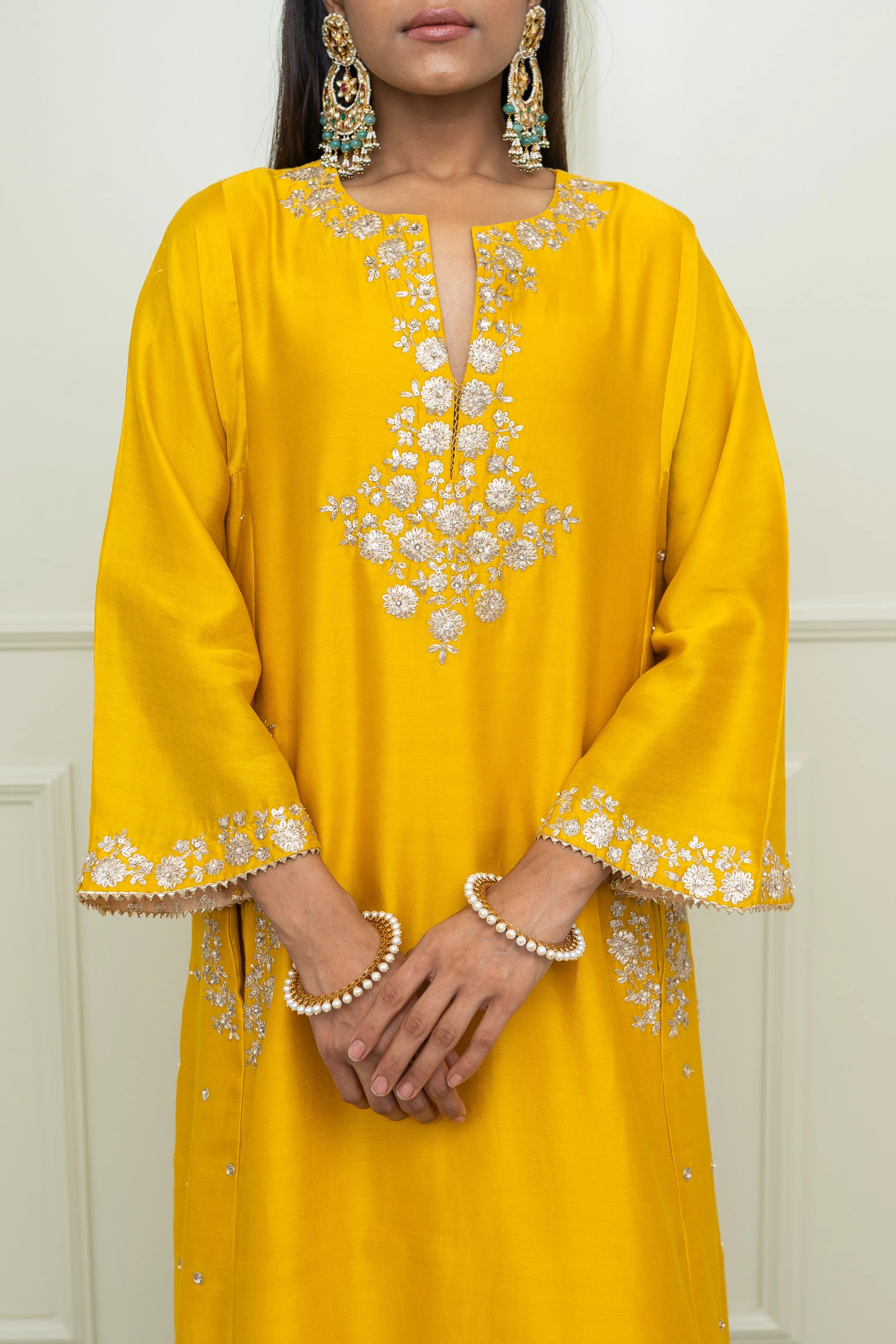 Basirah-Glaze Mustard Gota Embroidered Choga Kurta Set - Image 5