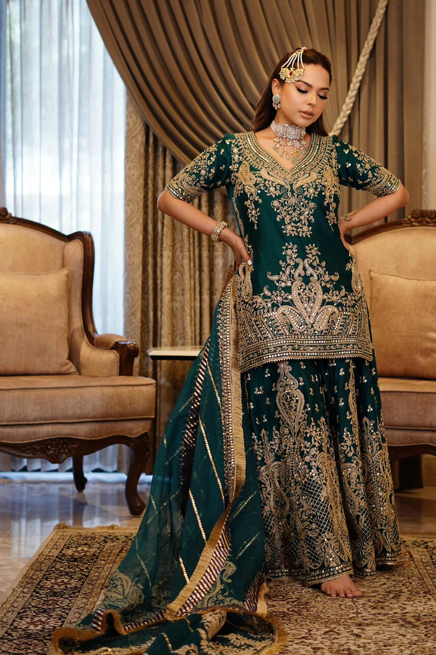 Chandni Girdhar In AAFIYA - EMERALD GREEN SHARARA - Image 3