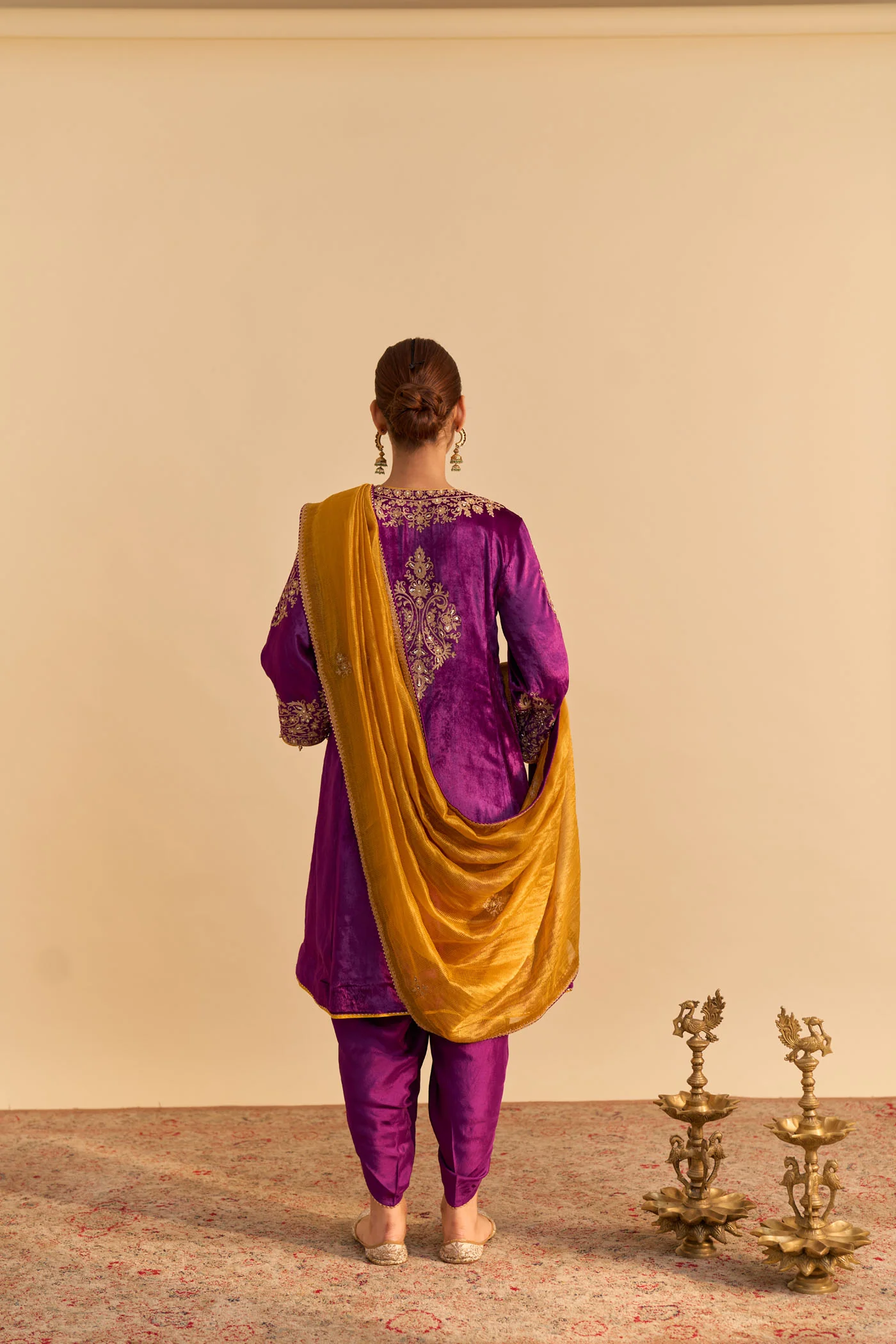 Deepti Dhillon In Eira - Silk Velvet Deep Purple A-line Kurta with Dhoti - Image 14