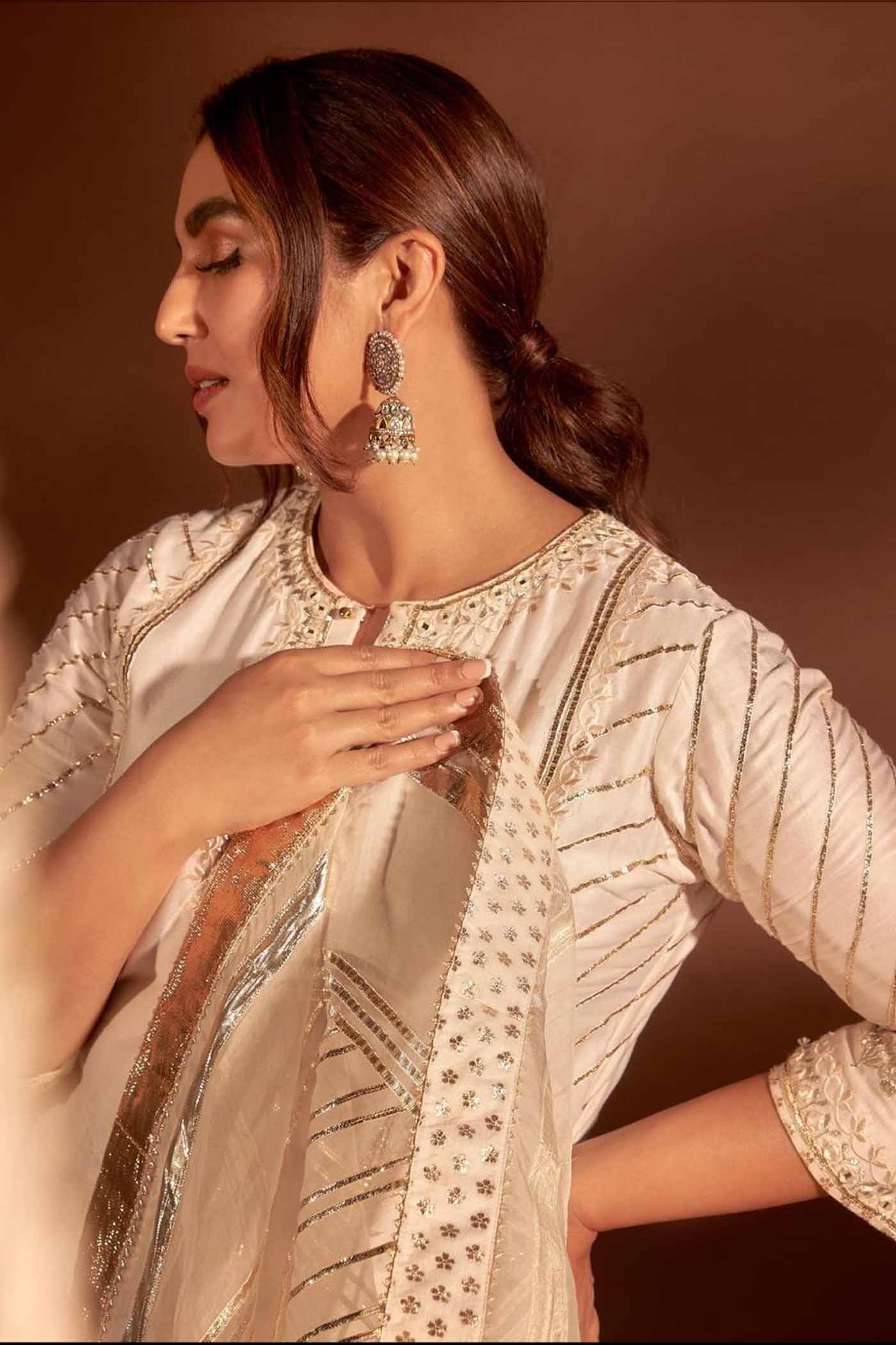 Eliza - Daisy Ivory Chanderi Silk Kurta and Garara Set with Organza dupatta (Lxrts) - Image 4