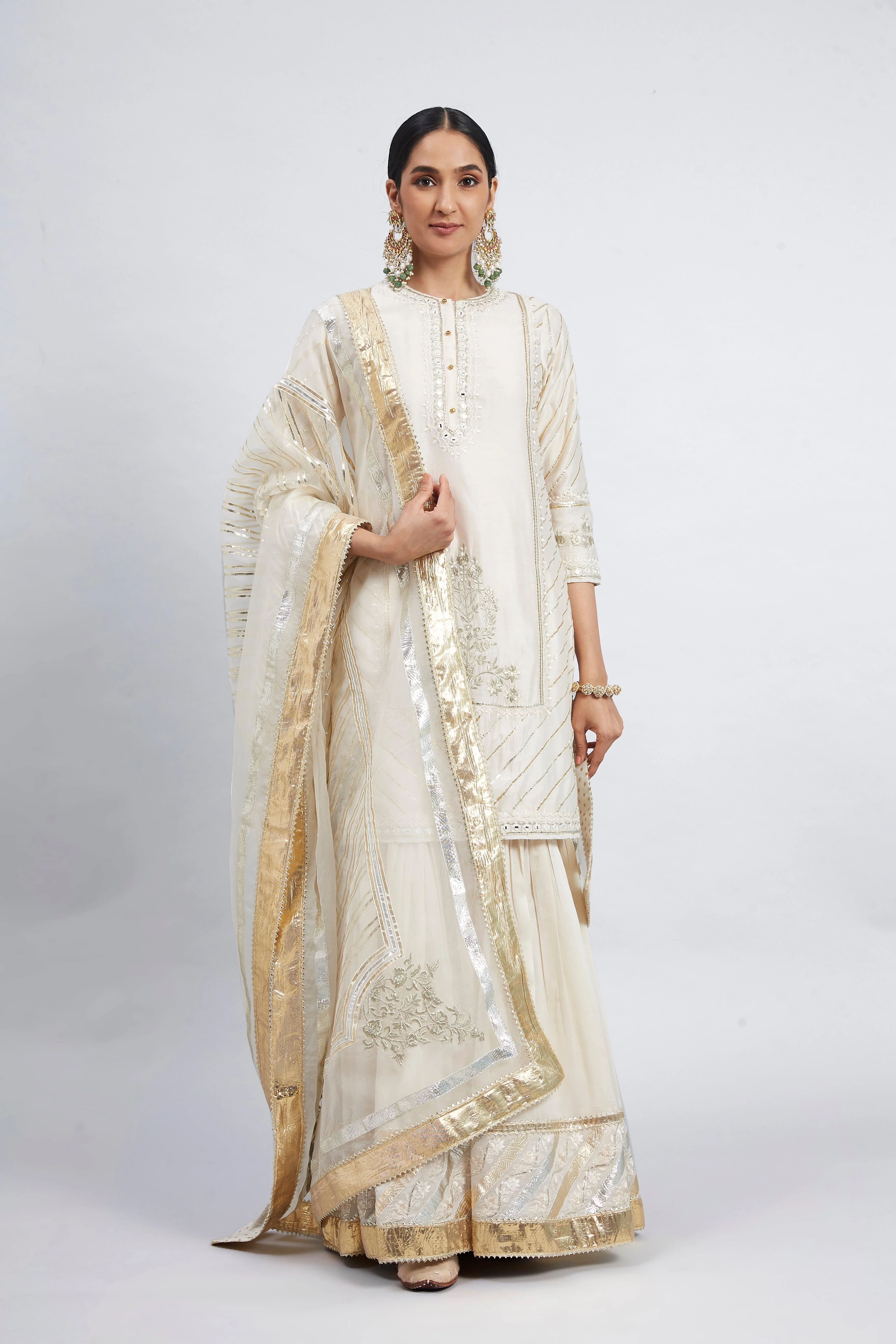 Eliza - Daisy Ivory Chanderi Silk Kurta and Garara Set with Organza dupatta (Lxrts) - Image 6