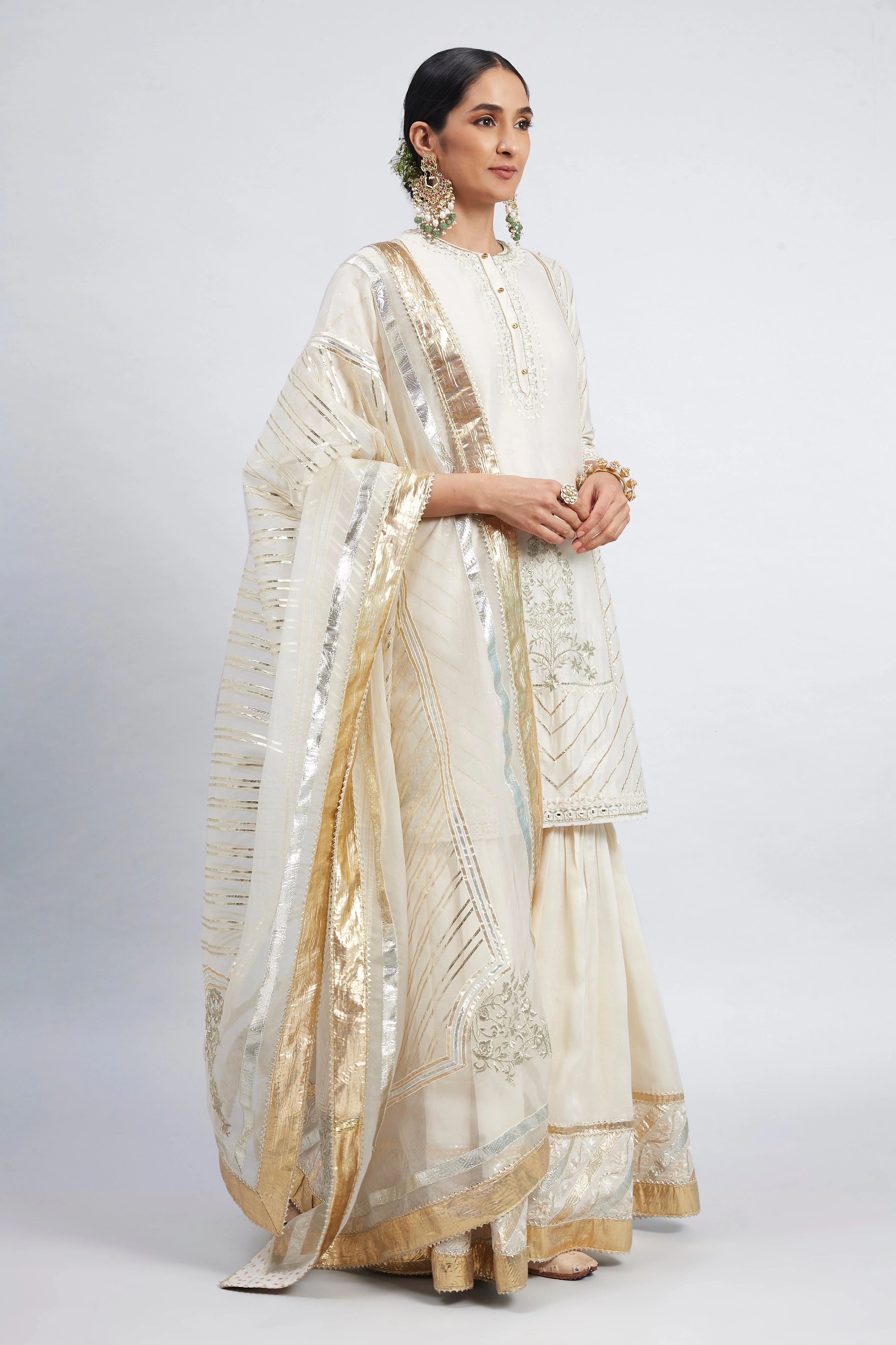 Eliza - Daisy Ivory Chanderi Silk Kurta and Garara Set with Organza dupatta (Lxrts) - Image 7