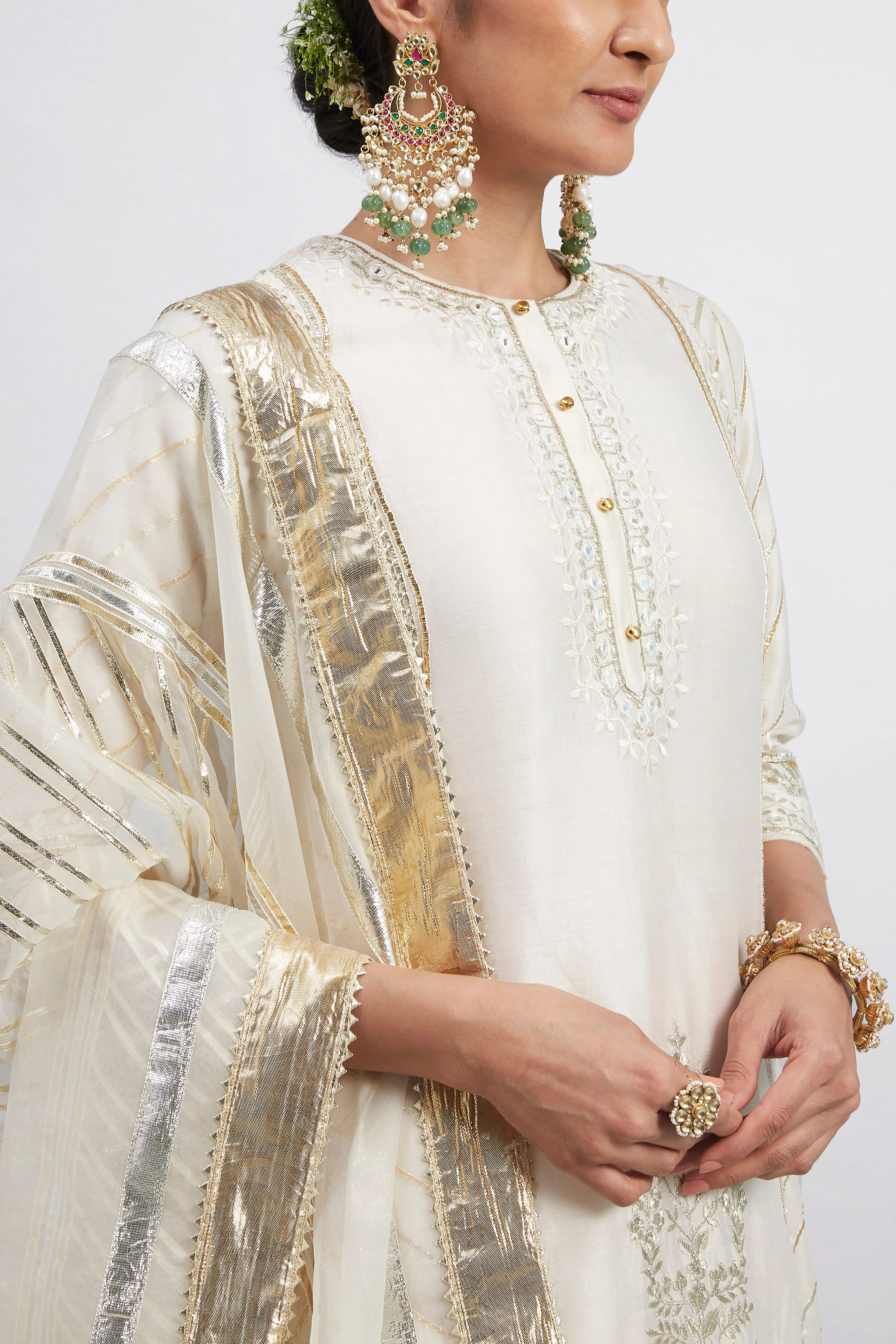 Eliza - Daisy Ivory Chanderi Silk Kurta and Garara Set with Organza dupatta (Lxrts) - Image 8