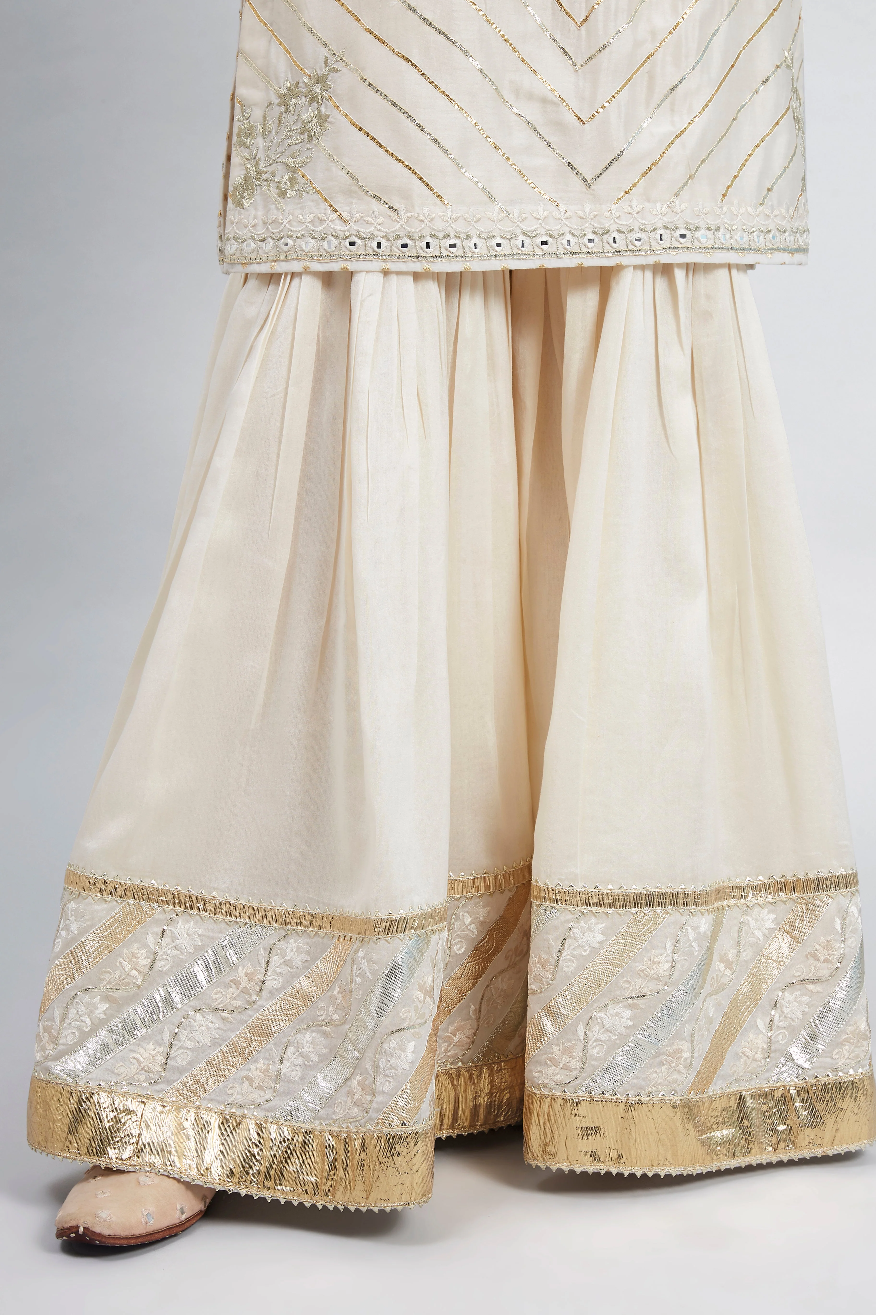 Eliza - Daisy Ivory Chanderi Silk Kurta and Garara Set with Organza dupatta (Lxrts) - Image 9