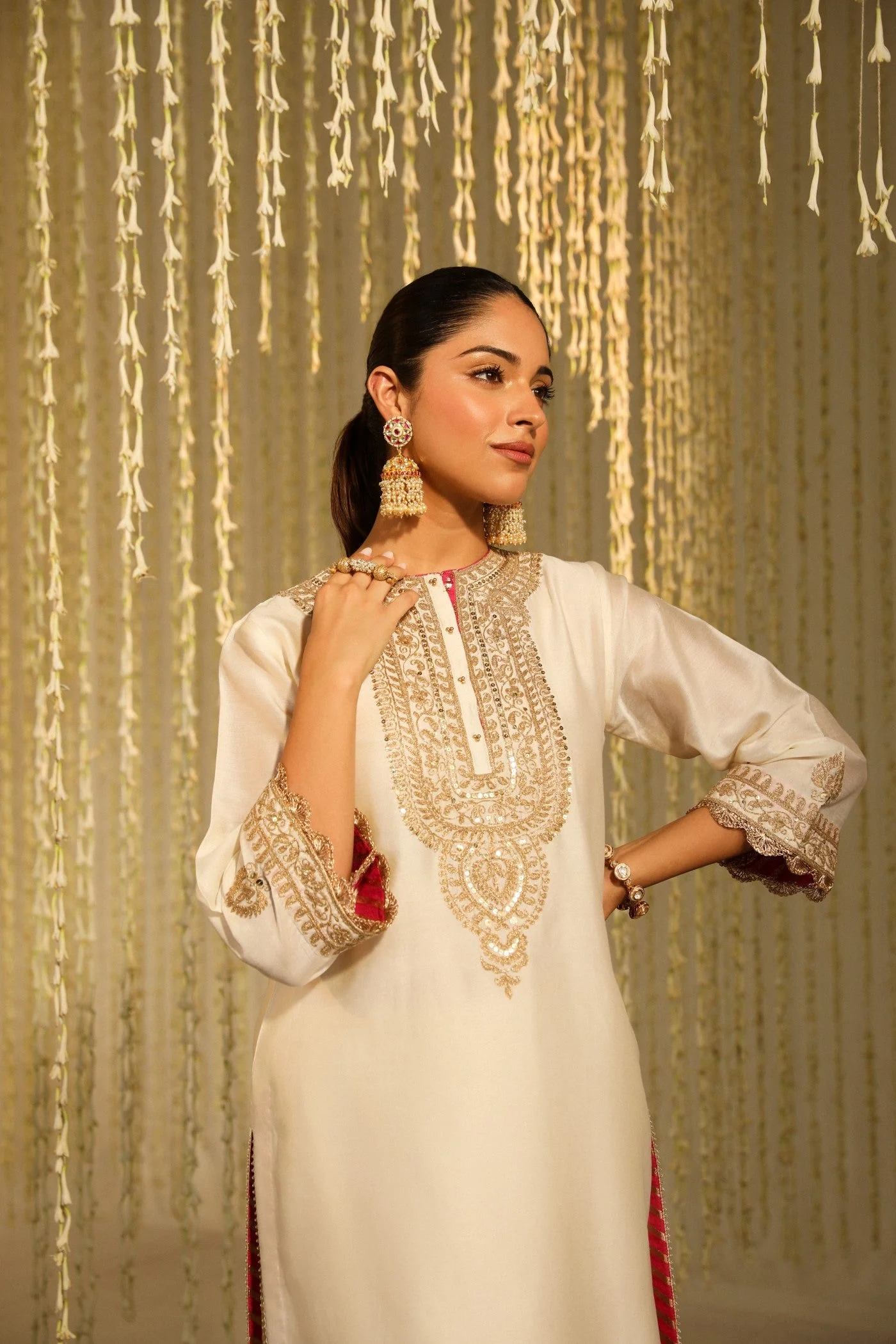 ENISA - DAISY IVORY KURTA WITH DHOTI (LXRTS) - Image 3