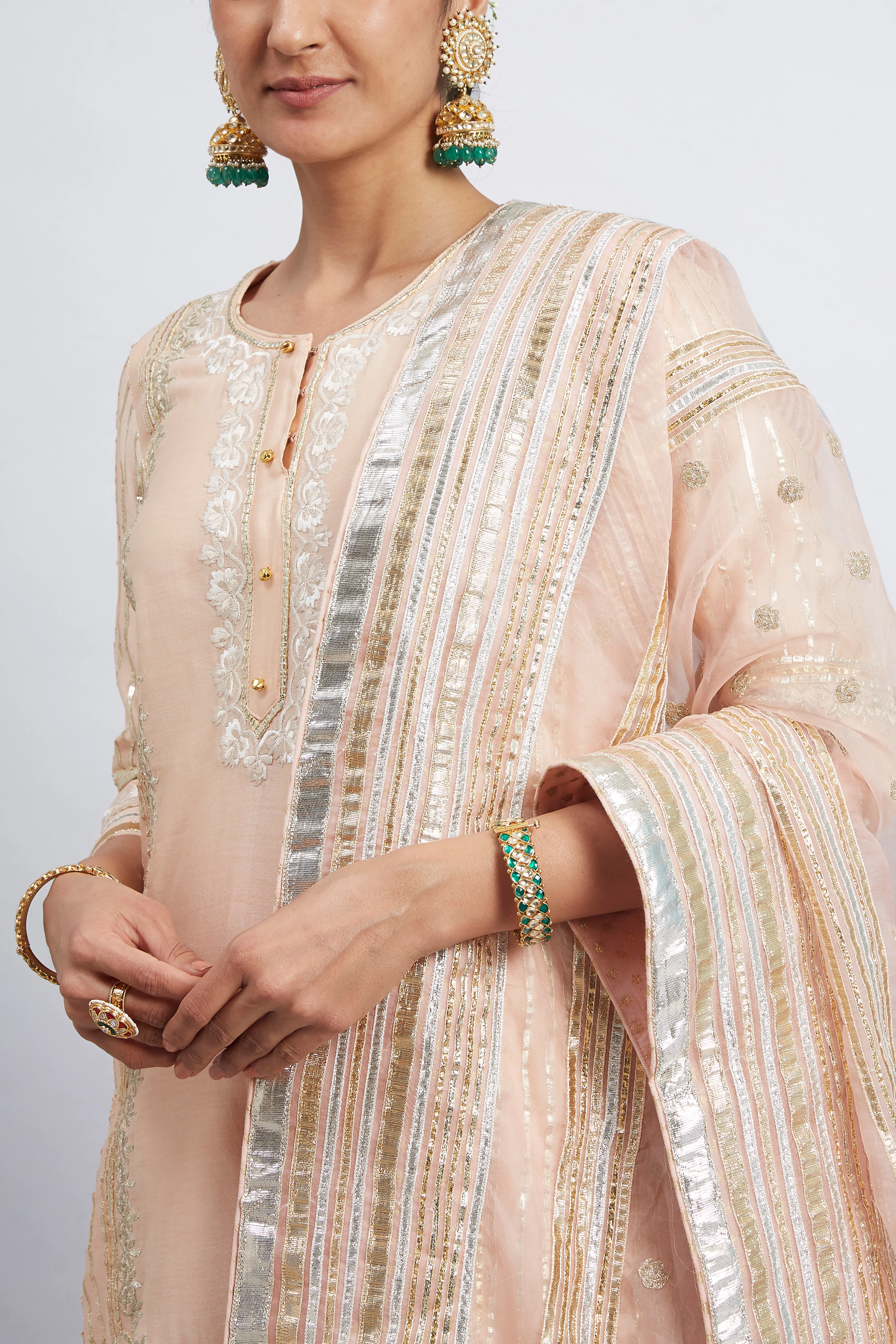 Erina - Peach Chanderi Silk Kurta and Garara Set - Image 2