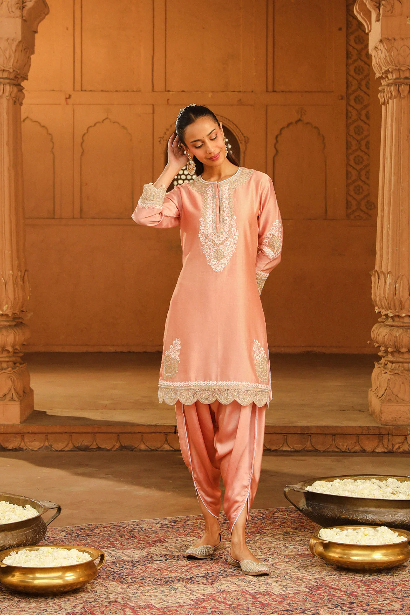 Ernika - Off Rose Kurta with dhoti - Image 3