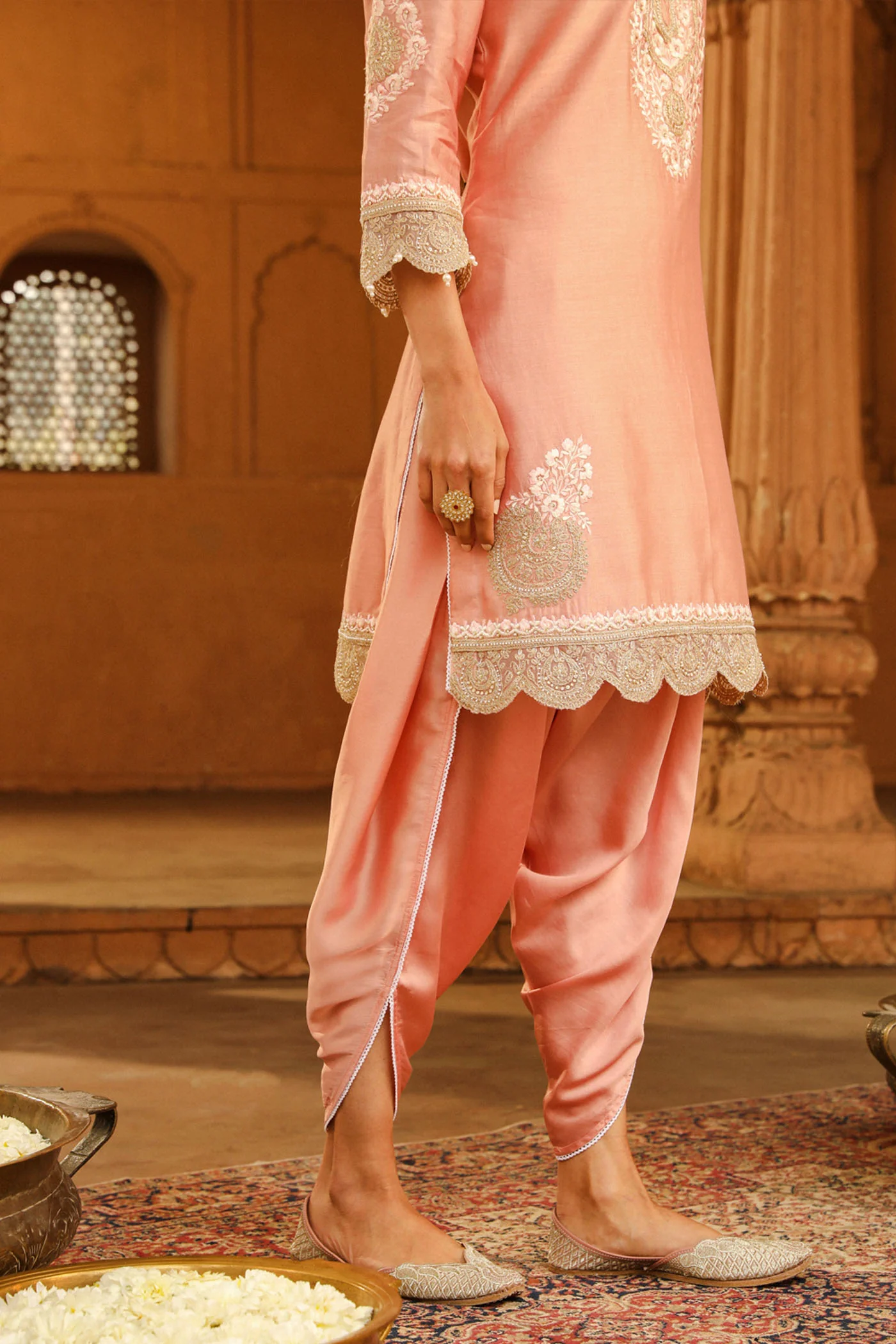 Ernika - Off Rose Kurta with dhoti - Image 4