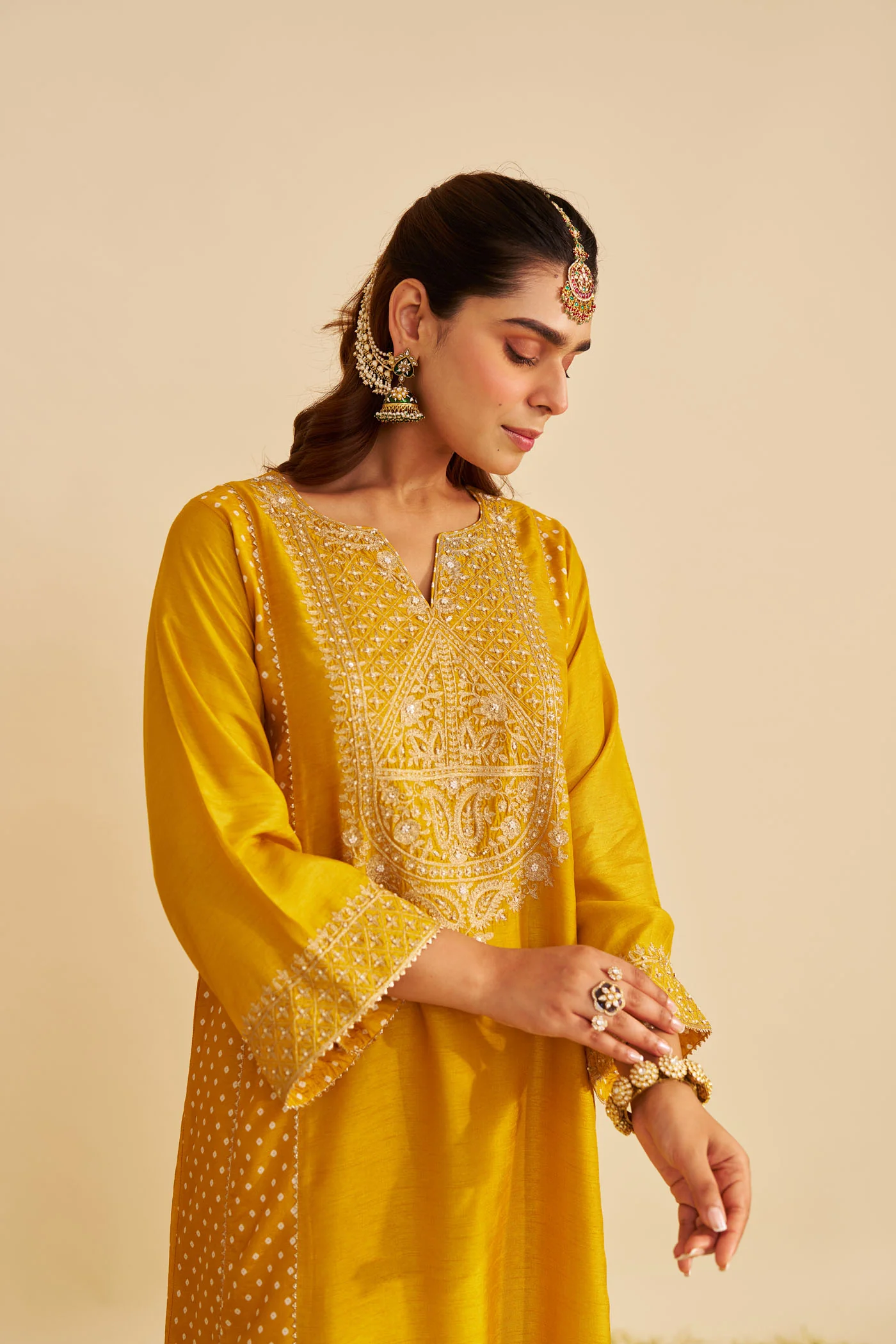 ESRA - Heirloom Mustard LONG CHAUGA WITH SALWAR - Image 2