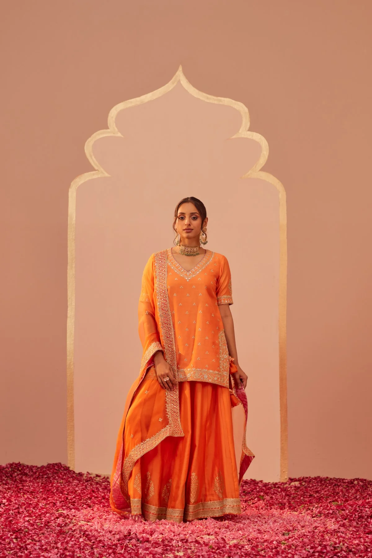 Faaiza - Tangerine Orange Kurta Lehenga Set
