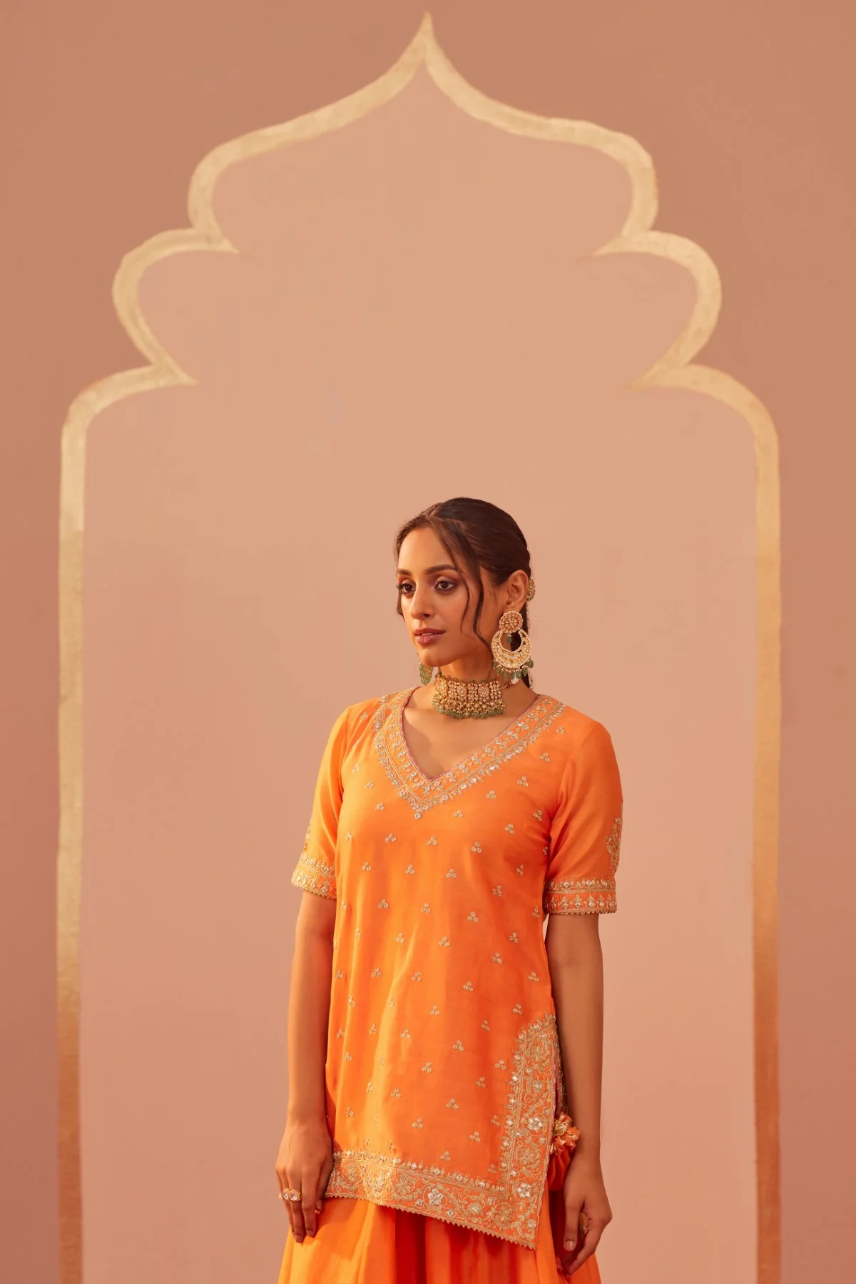 Faaiza - Tangerine Orange Kurta Lehenga Set - Image 4