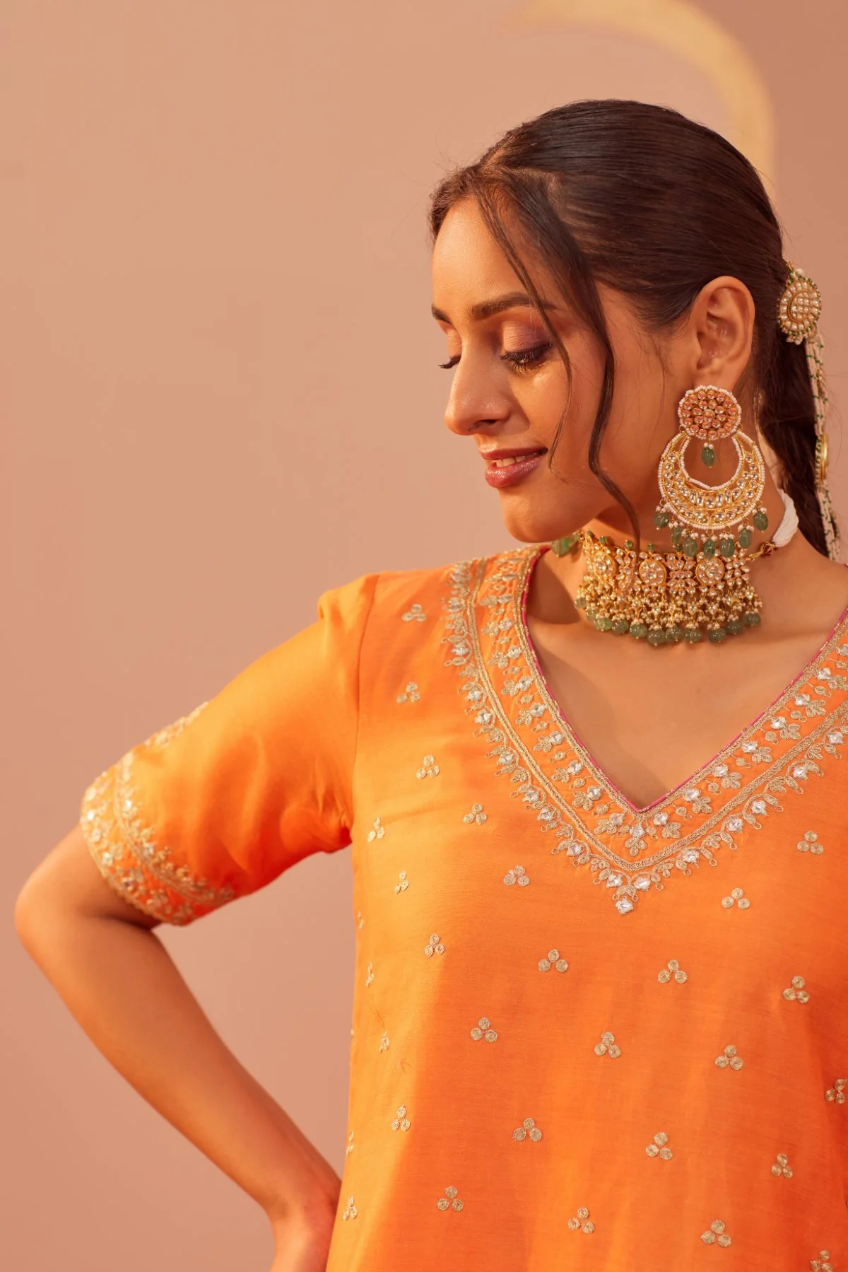 Faaiza - Tangerine Orange Kurta Lehenga Set - Image 5
