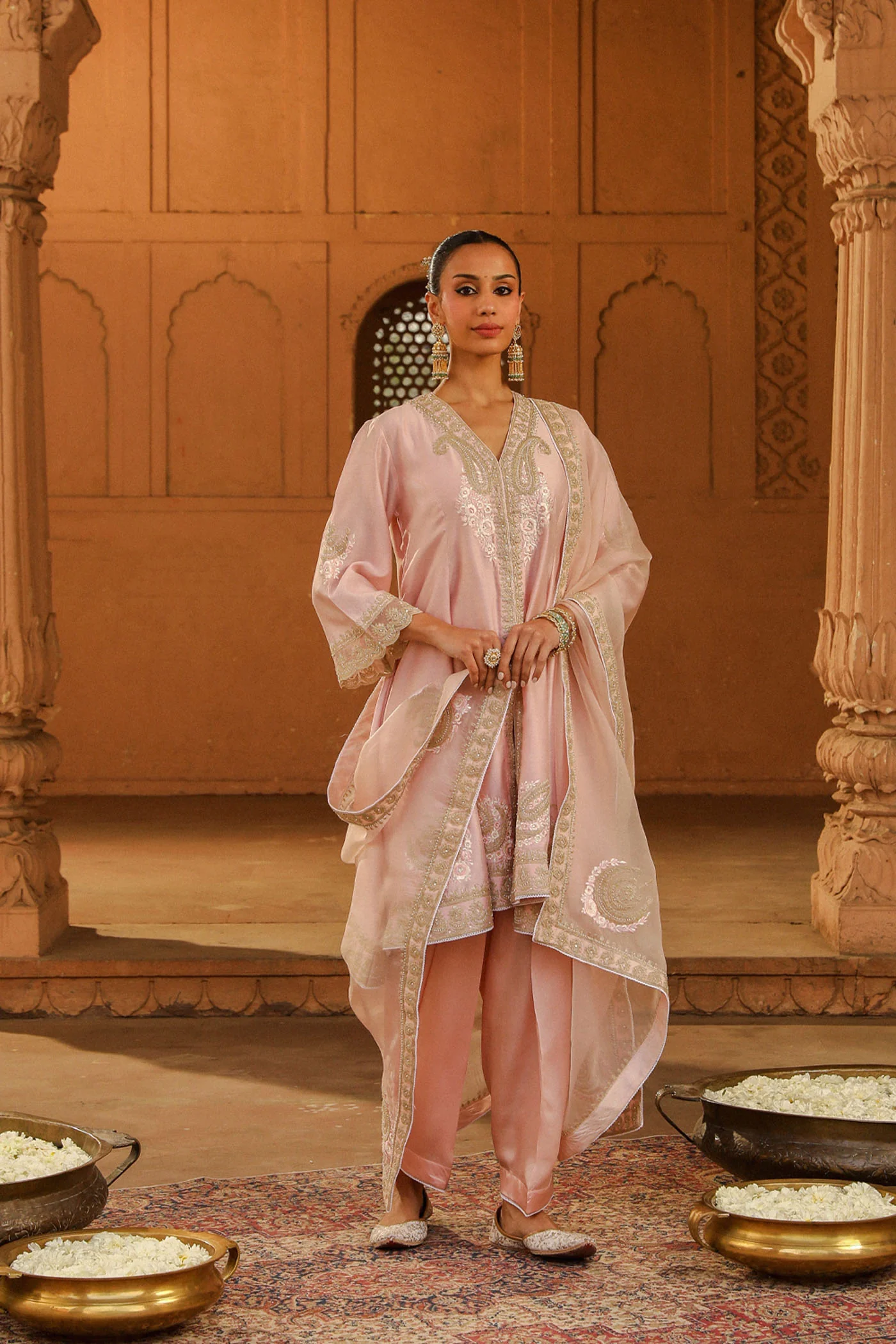Anisha Sethi Fajr - Blush Pink Short Anarkali with Chooridaar and Dupatta - Image 2