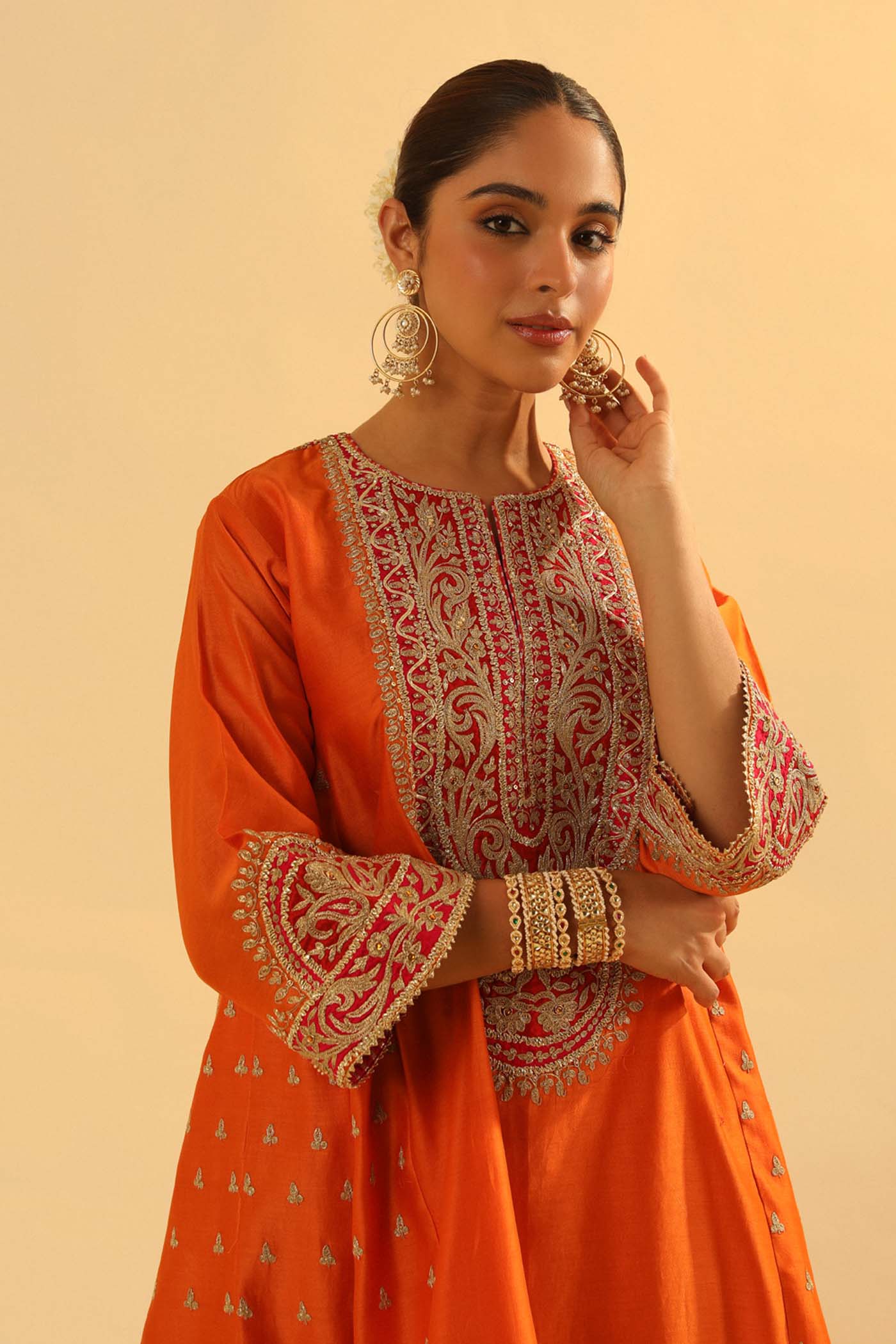 Falisha - Burnt Orange Short Kalidaar Choga with Salwar - Image 4