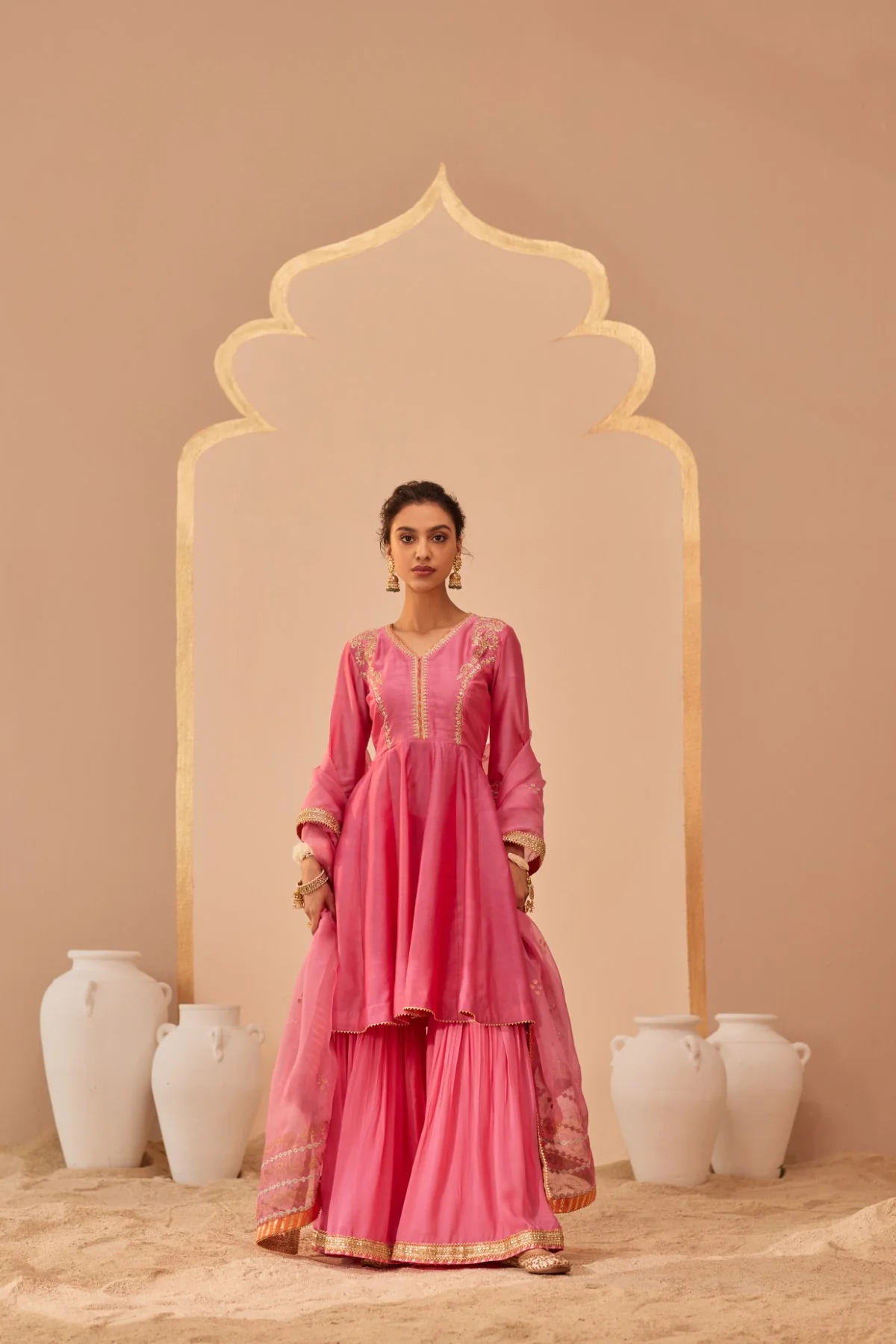 Fatima - Flamingo Pink Peplum Garara Set