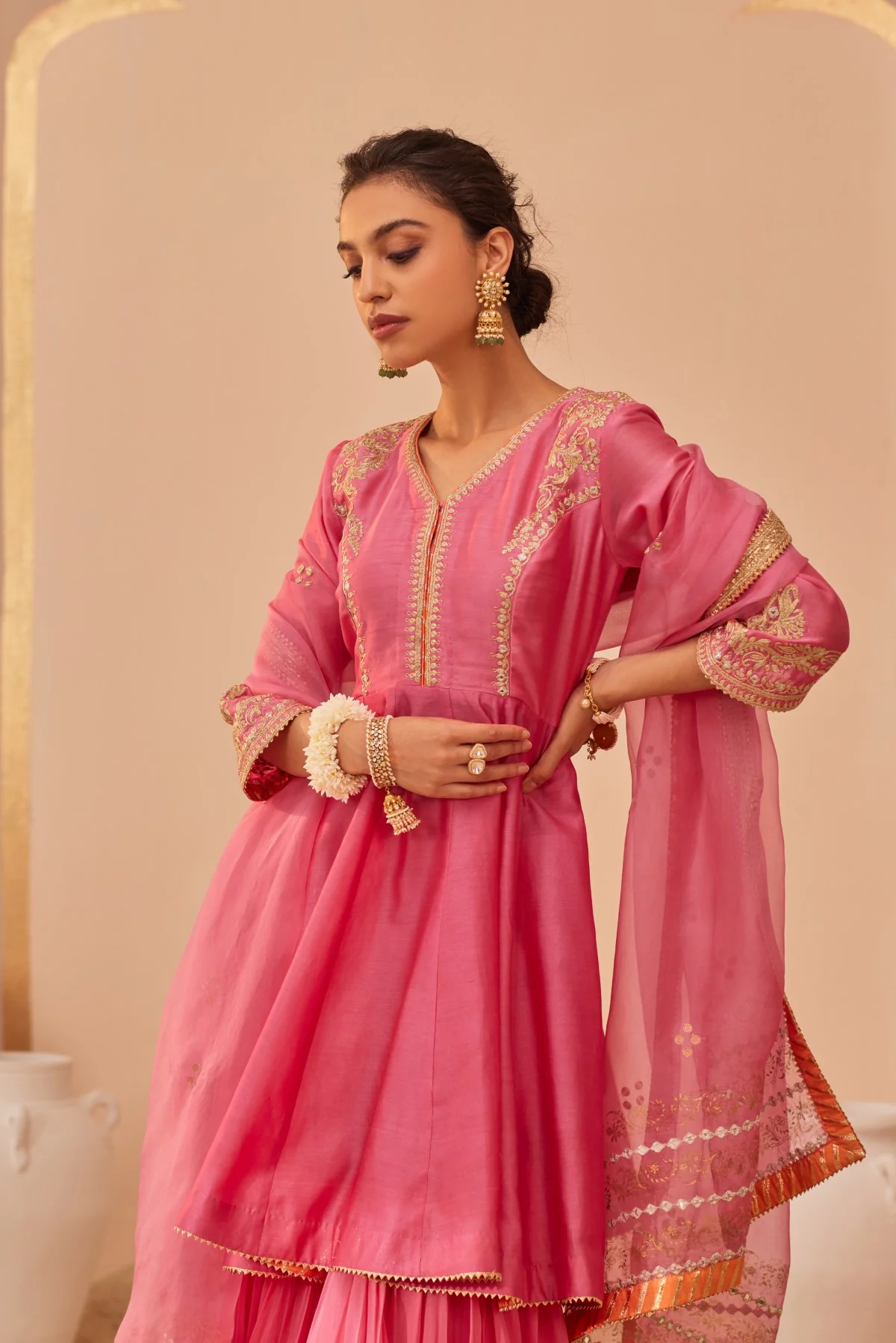 Fatima - Flamingo Pink Peplum Garara Set - Image 3