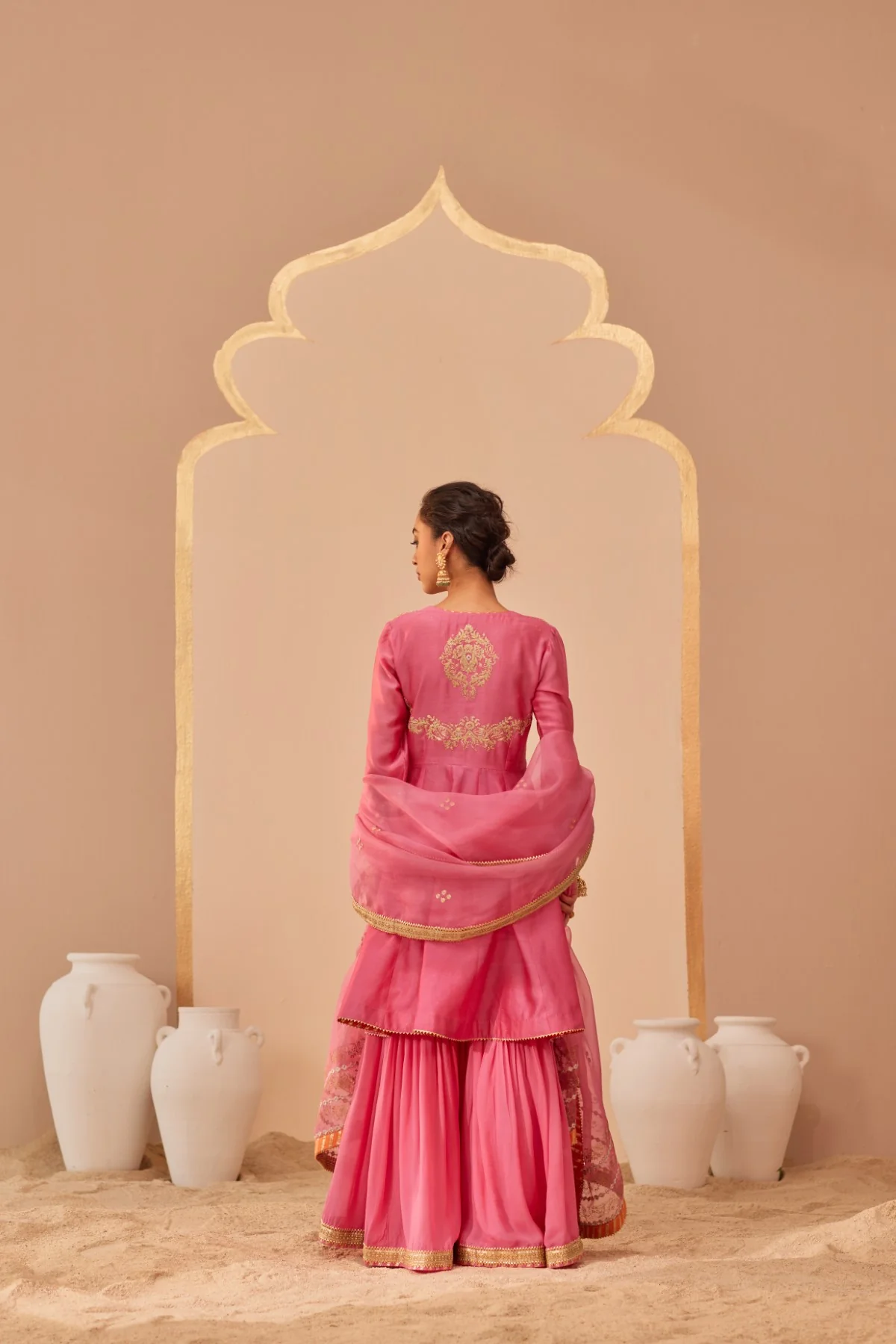 Fatima - Flamingo Pink Peplum Garara Set - Image 4