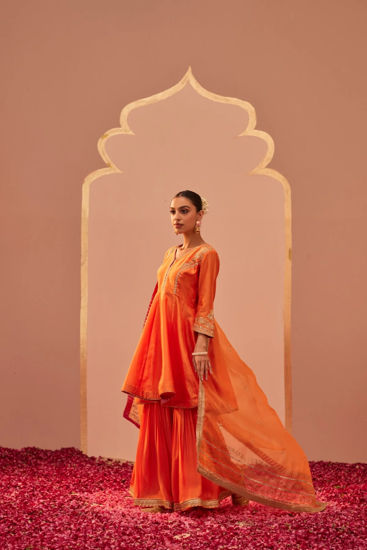 Fatima - Tangerine Orange Peplum Garara Set - Image 2