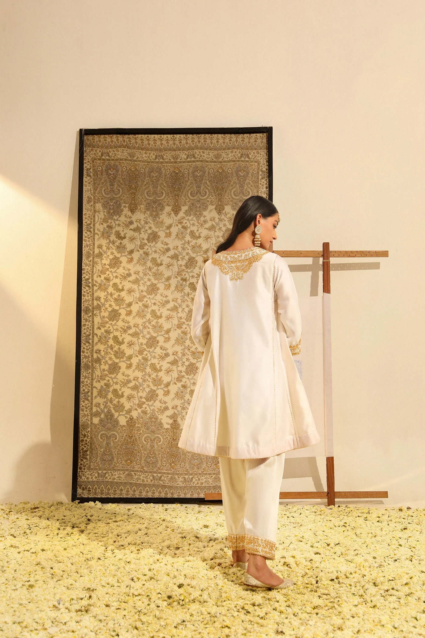 Fayaaz - Daisy Ivory Hand Embroidered Short Choga with Salwar - Image 3