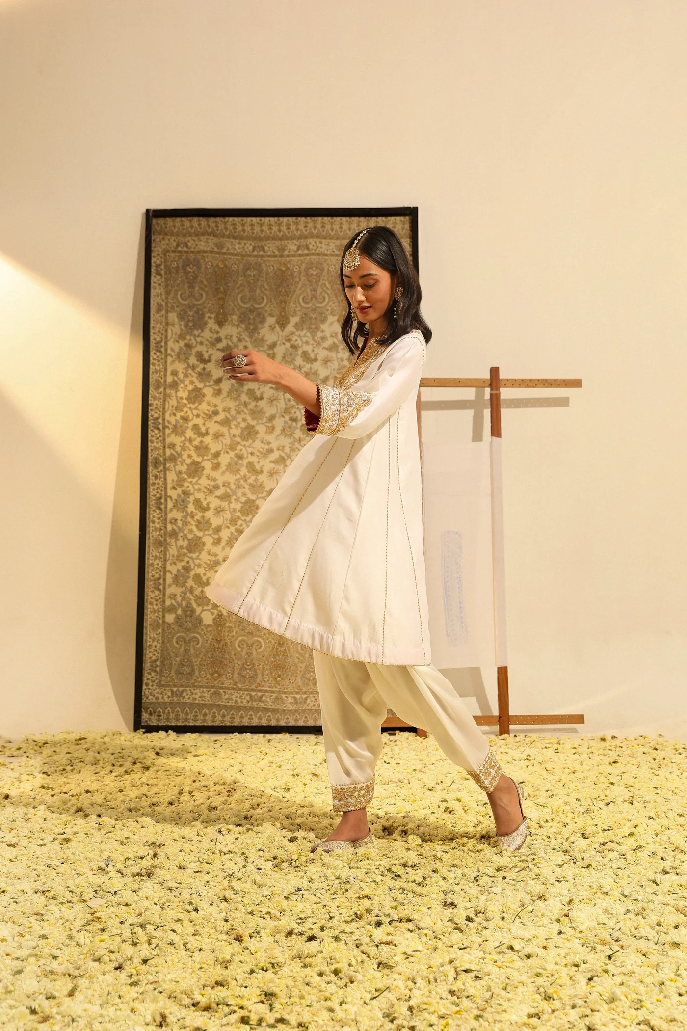 Fayaaz - Daisy Ivory Hand Embroidered Short Choga with Salwar - Image 5
