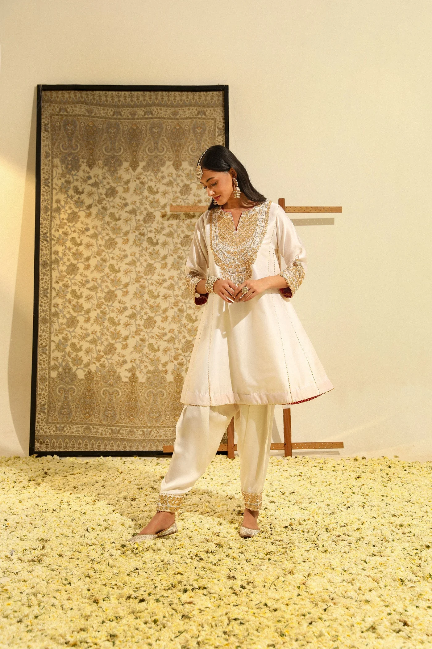 Fayaaz - Daisy Ivory Hand Embroidered Short Choga with Salwar (Lxrts) - Image 2