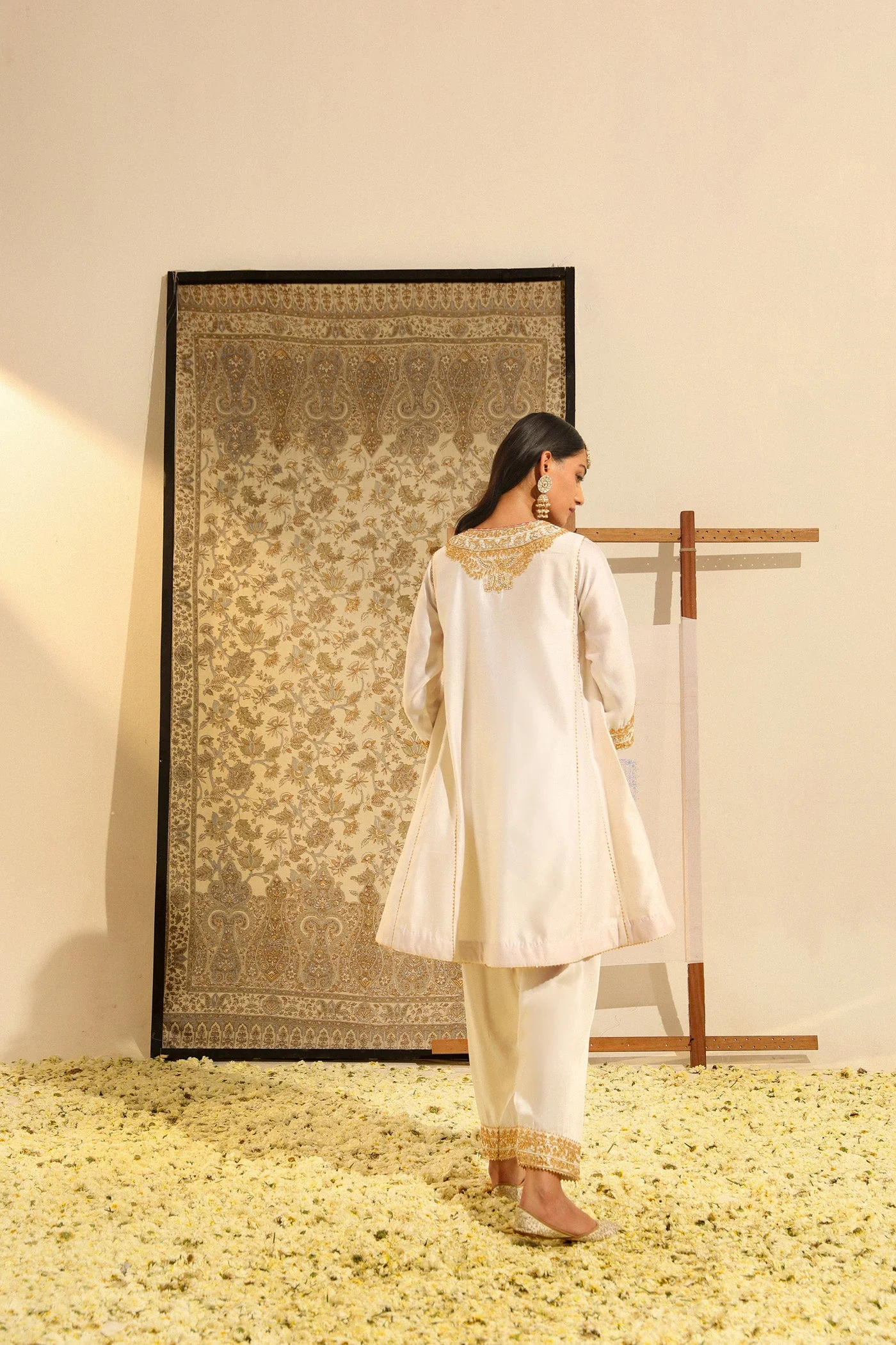 Fayaaz - Daisy Ivory Hand Embroidered Short Choga with Salwar (Lxrts) - Image 3