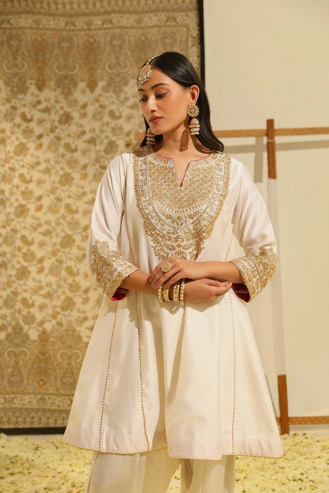 Fayaaz - Daisy Ivory Hand Embroidered Short Choga with Salwar (Lxrts) - Image 4