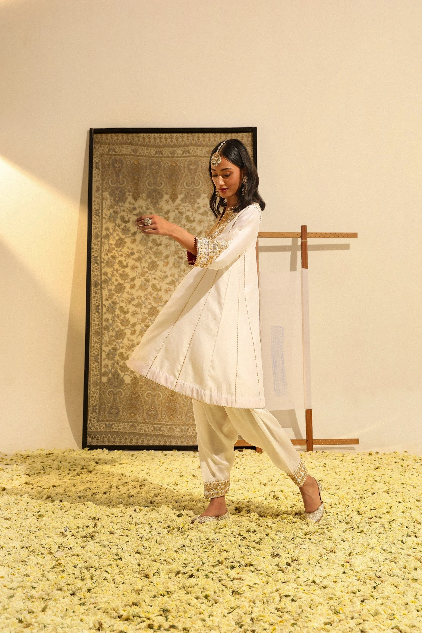 Fayaaz - Daisy Ivory Hand Embroidered Short Choga with Salwar (Lxrts) - Image 5