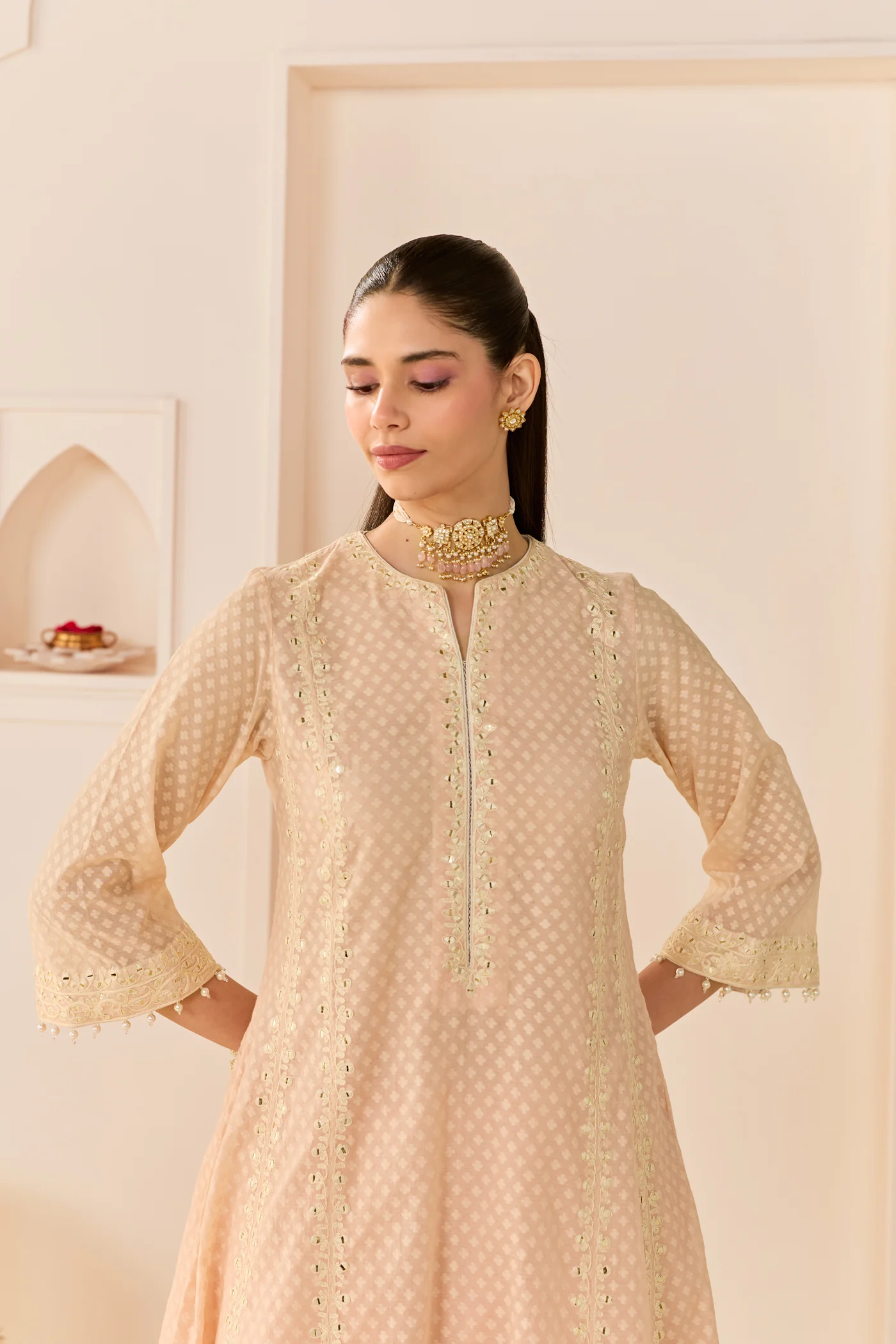 Firdaus - Carnation Pink Long Kalidaar Chauga With Dogri Salwar And Dupatta - Image 2