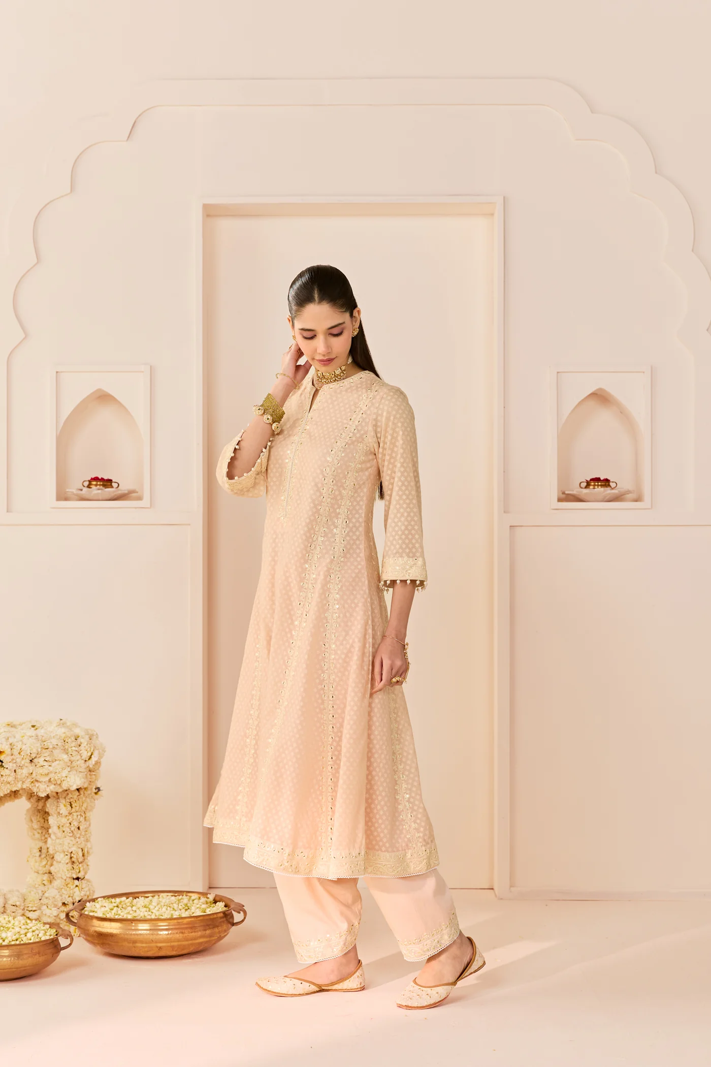 Firdaus - Carnation Pink Long Kalidaar Chauga With Dogri Salwar And Dupatta - Image 4