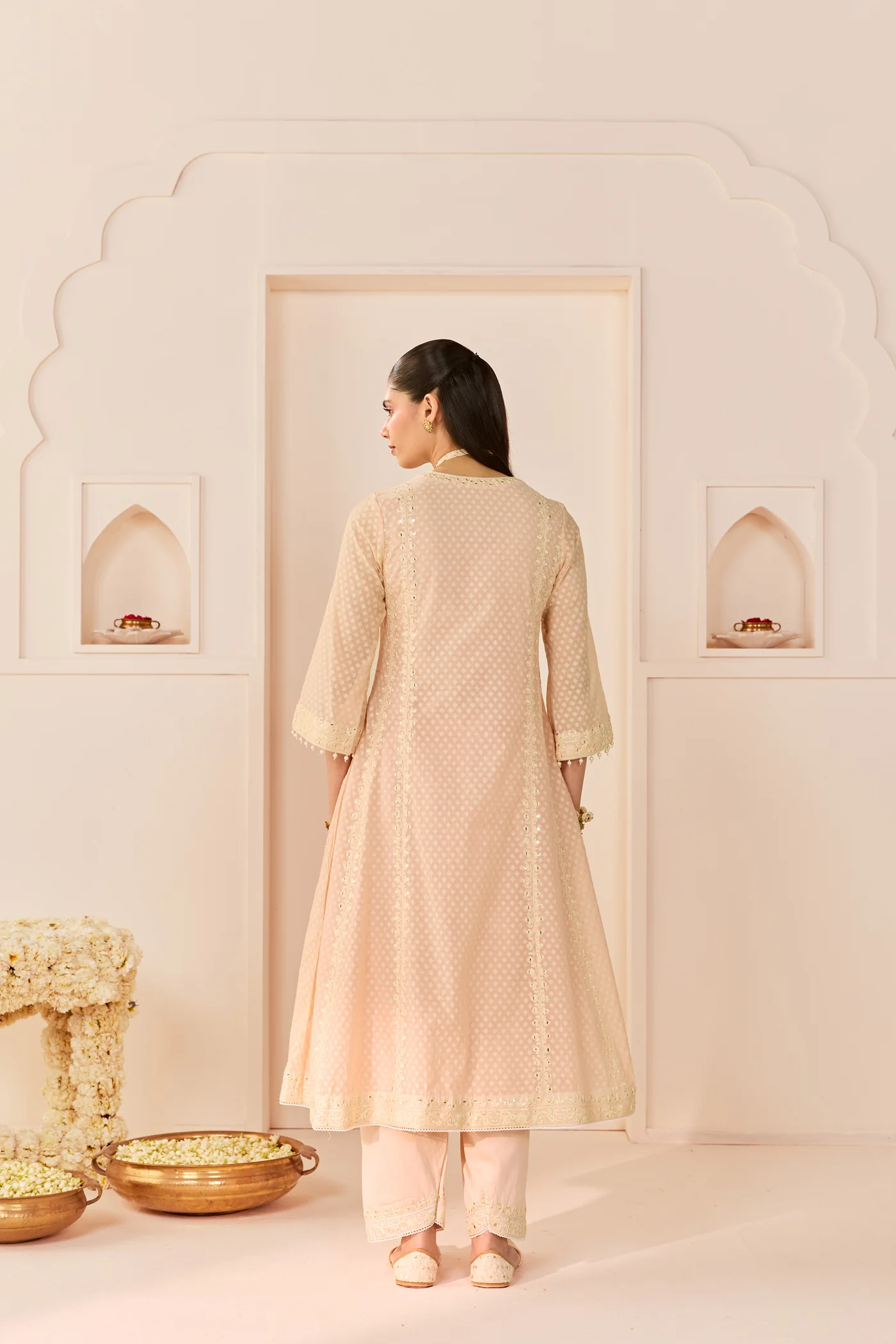 Firdaus - Carnation Pink Long Kalidaar Chauga With Dogri Salwar And Dupatta - Image 6
