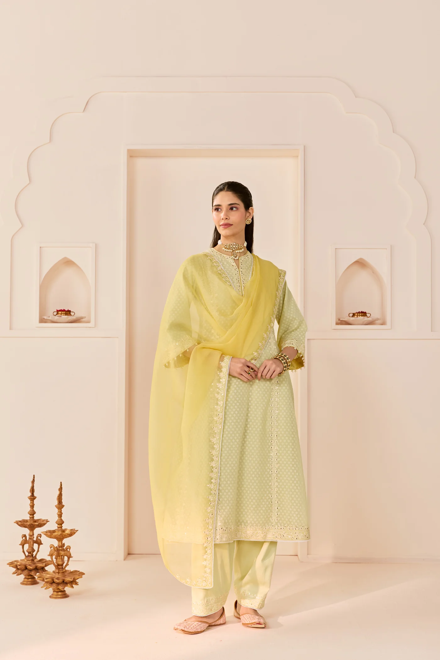 Firdaus - Mint Green Long Kalidaar Chauga With Dogri Salwar And Dupatta (LXRTS)