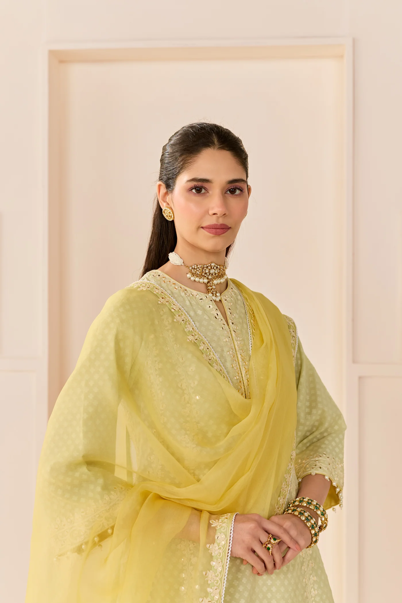 Firdaus - Mint Green Long Kalidaar Chauga With Dogri Salwar And Dupatta (LXRTS) - Image 2