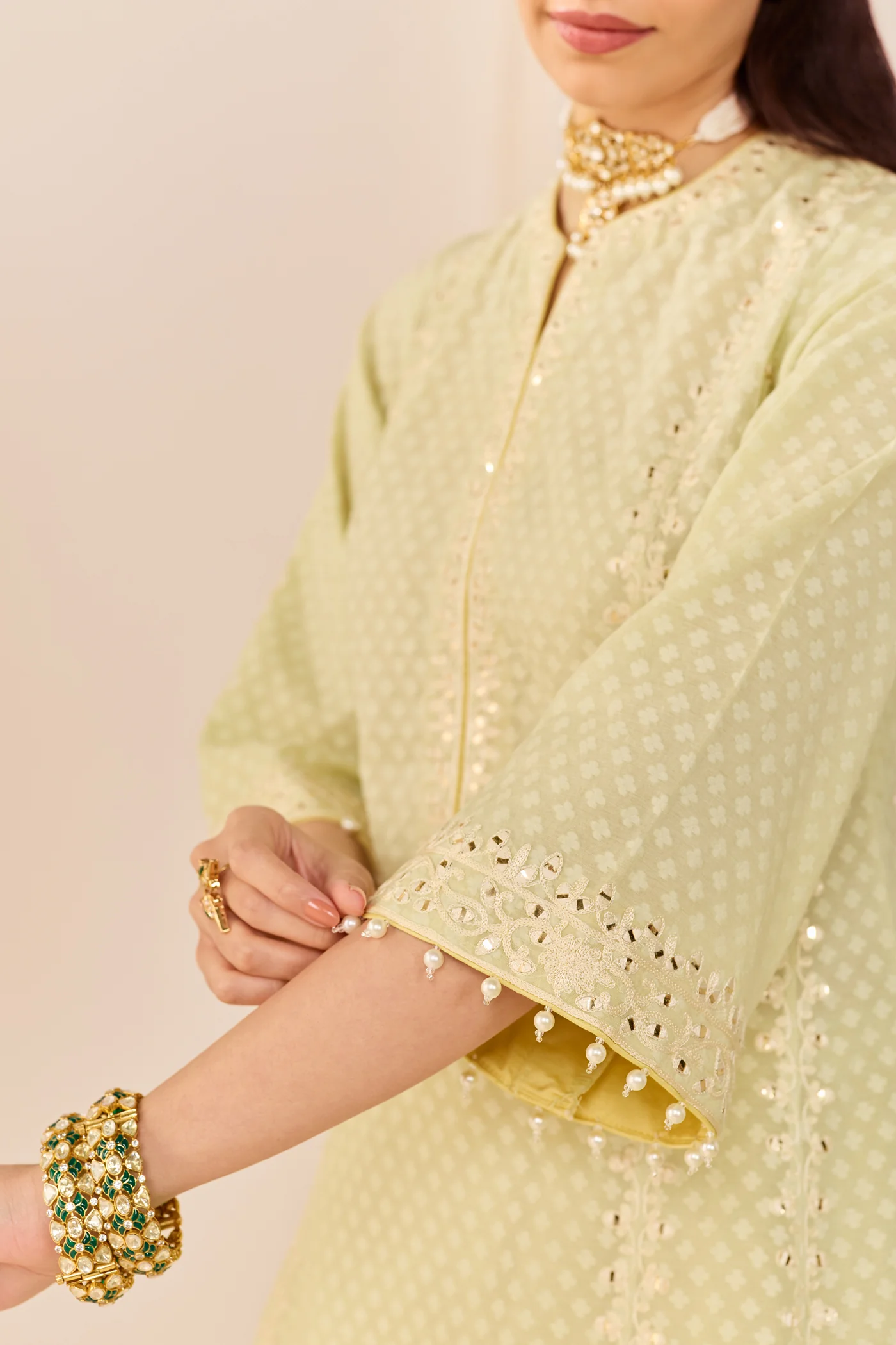 Firdaus - Mint Green Long Kalidaar Chauga With Dogri Salwar And Dupatta (LXRTS) - Image 5