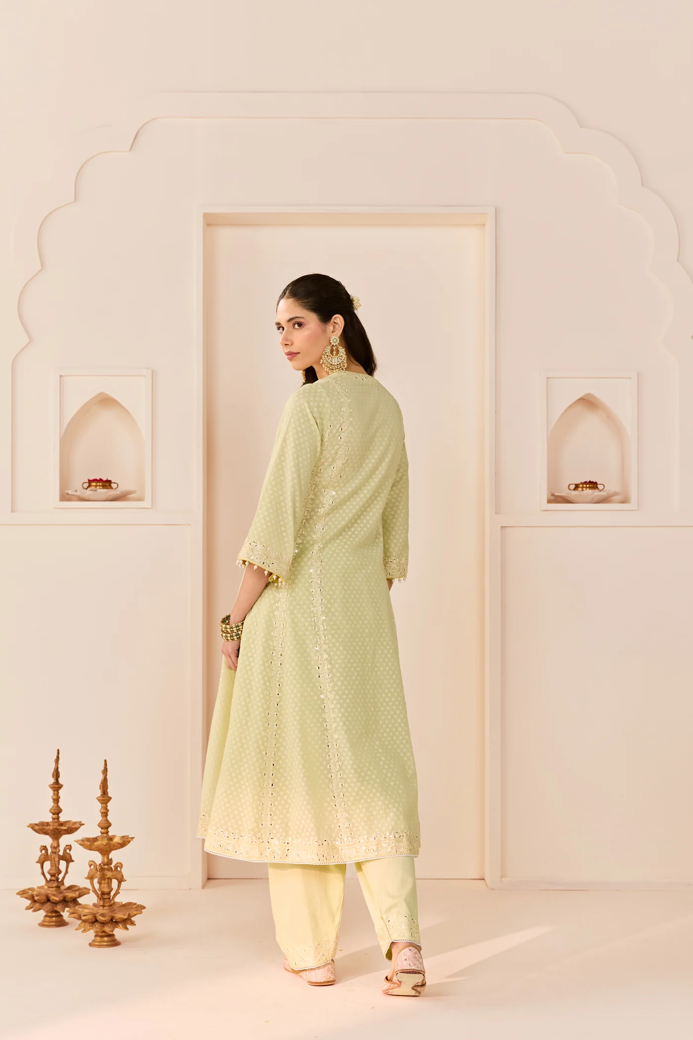 Firdaus - Mint Green Long Kalidaar Chauga With Dogri Salwar And Dupatta (LXRTS) - Image 6
