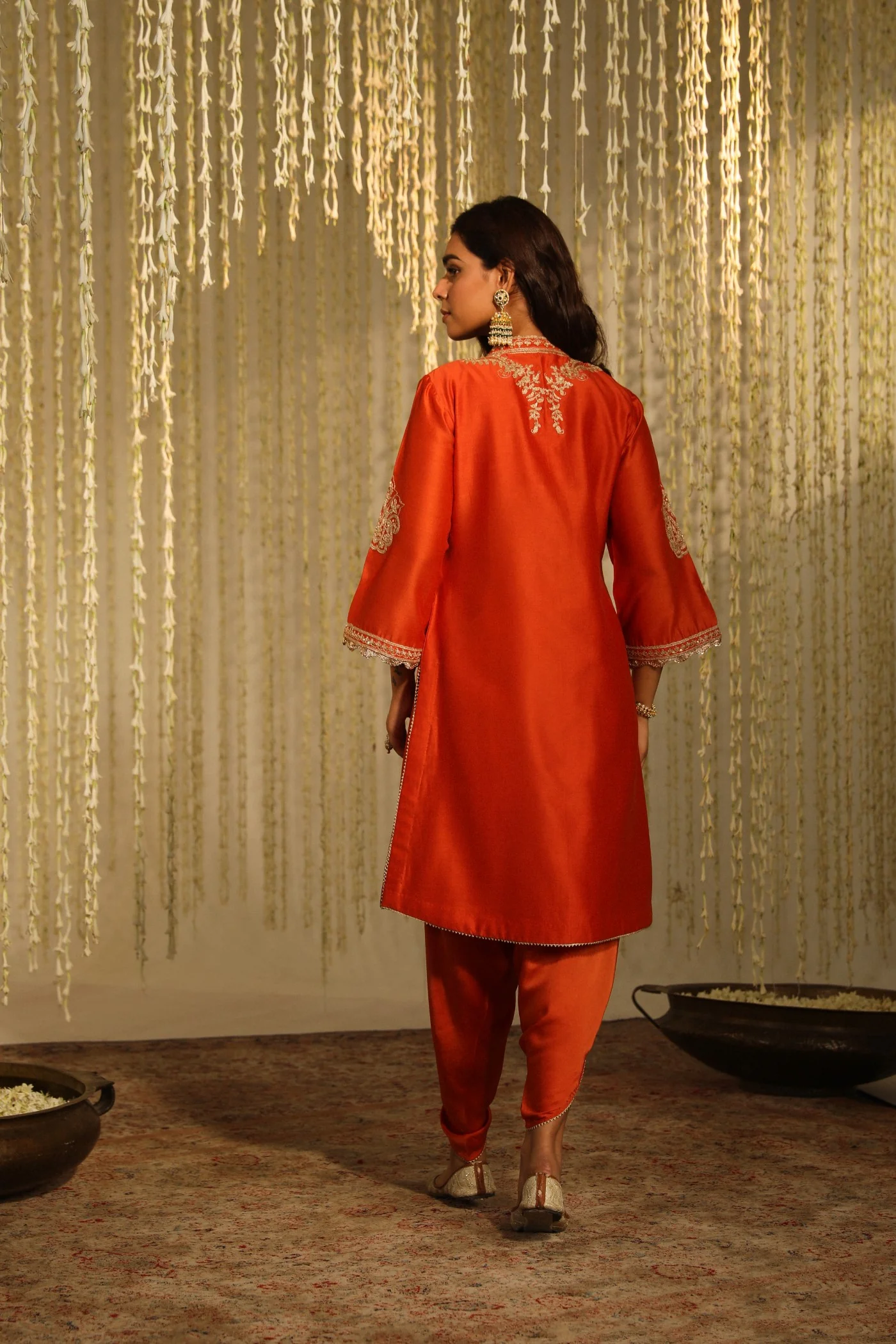 GULBANO - BURNT ORANGE SHORT KURTA WITH DHOTI - Image 4