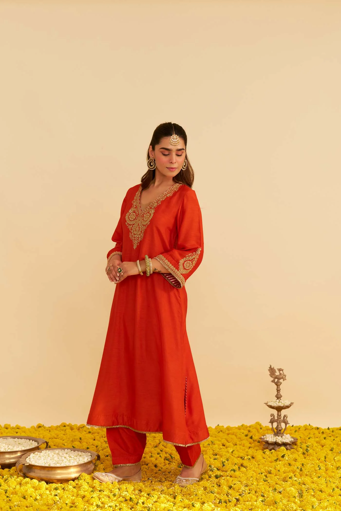 HAAYAT - BURNT ORANGE LONG KAFTAN WITH SALWAR - Image 3