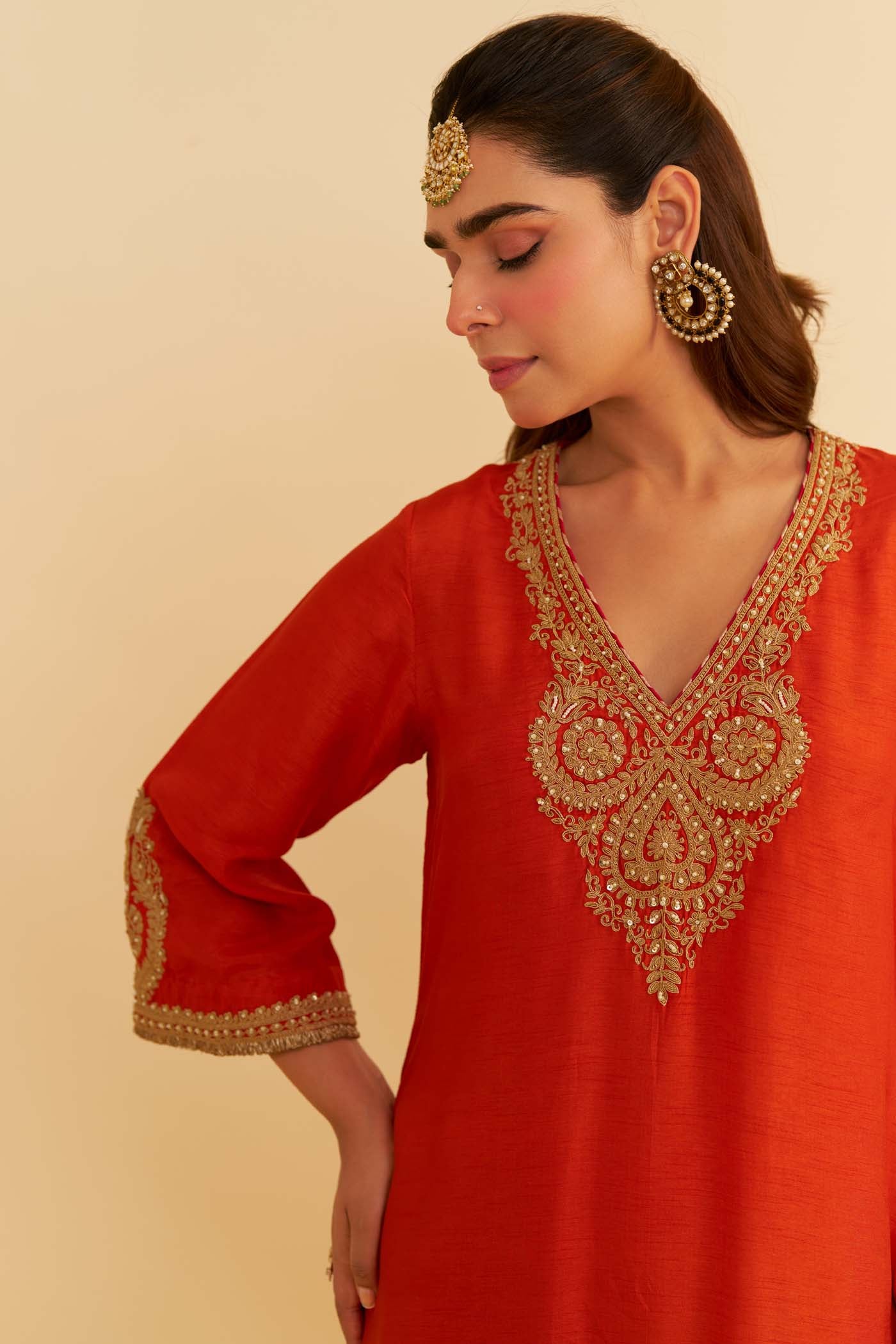 HAAYAT - BURNT ORANGE LONG KAFTAN WITH SALWAR - Image 4