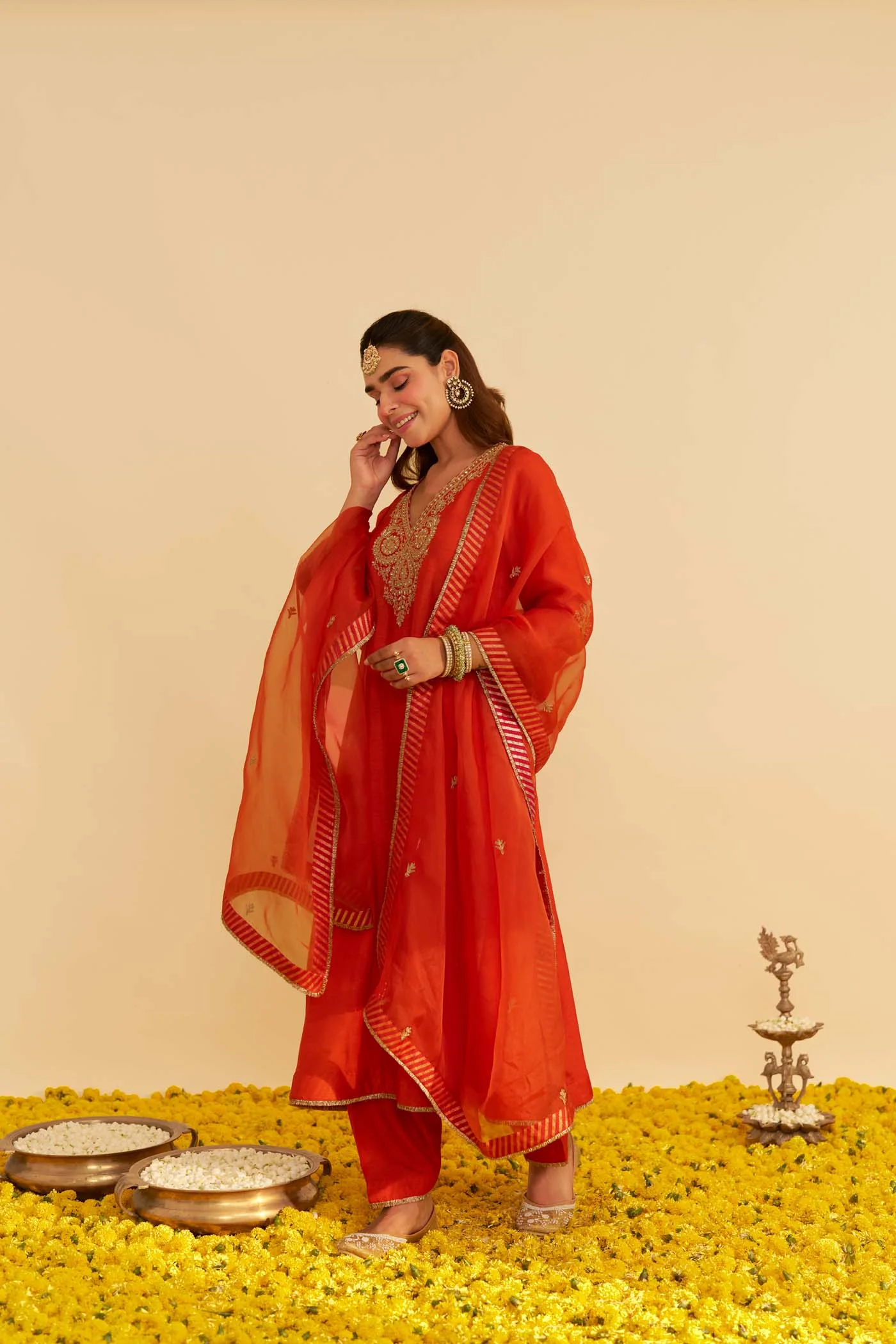 HAAYAT - BURNT ORANGE LONG KAFTAN WITH SALWAR - Image 5