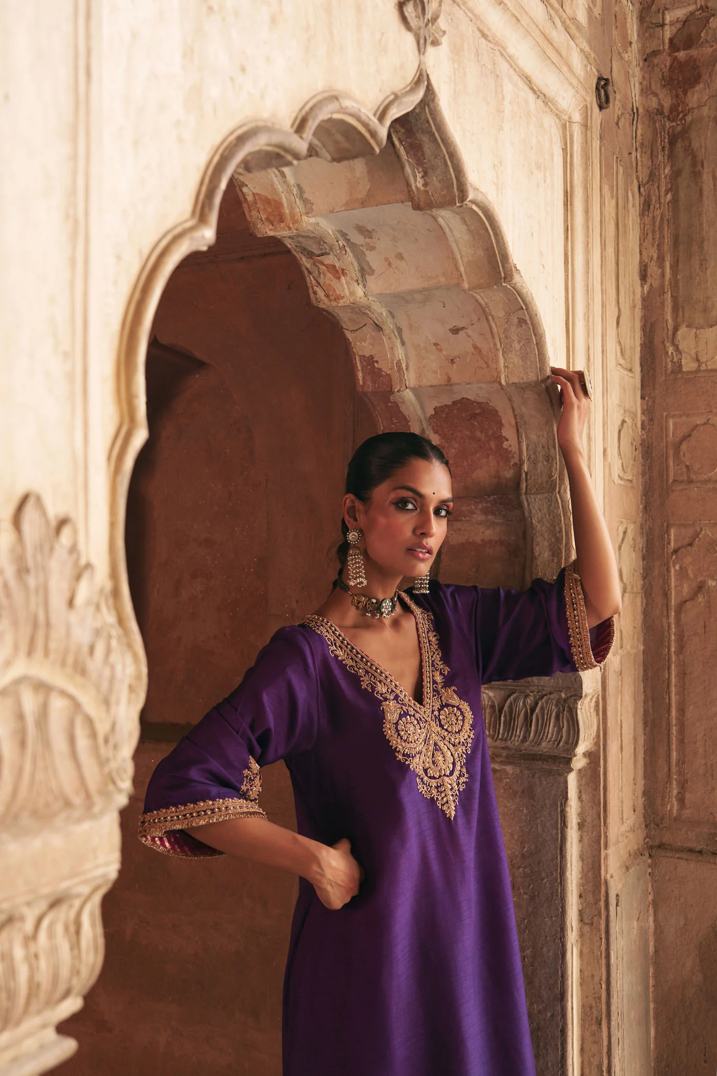 HAAYAT - DEEP PURPLE LONG KAFTAN WITH SALWAR - Image 5