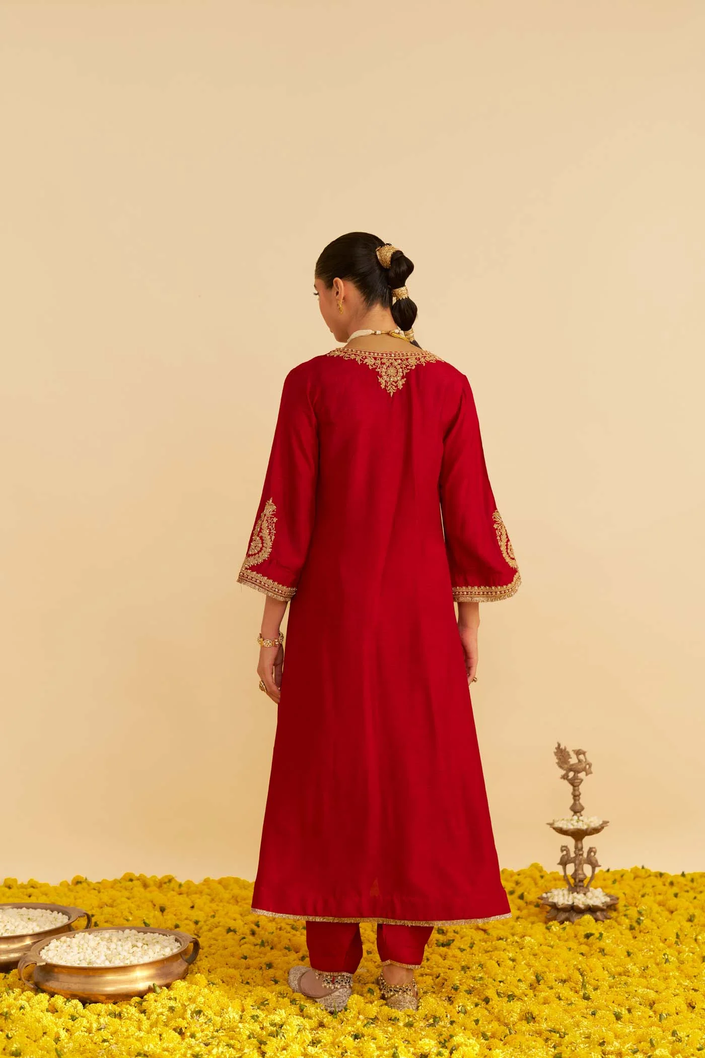 HAAYAT - DEEP RED LONG KAFTAN WITH SALWAR - Image 6