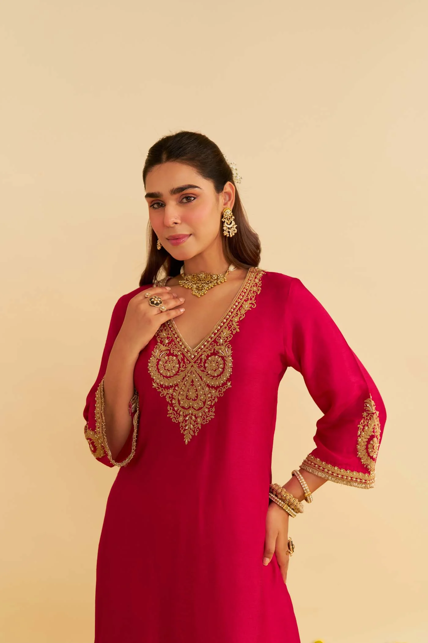 HAAYAT - Rani Hotpink LONG KAFTAN WITH SALWAR - Image 4