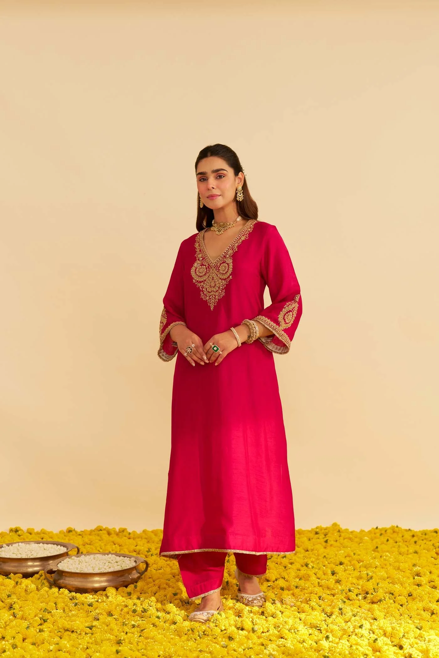 HAAYAT - HOTPINK LONG KAFTAN WITH SALWAR (Lxrts)