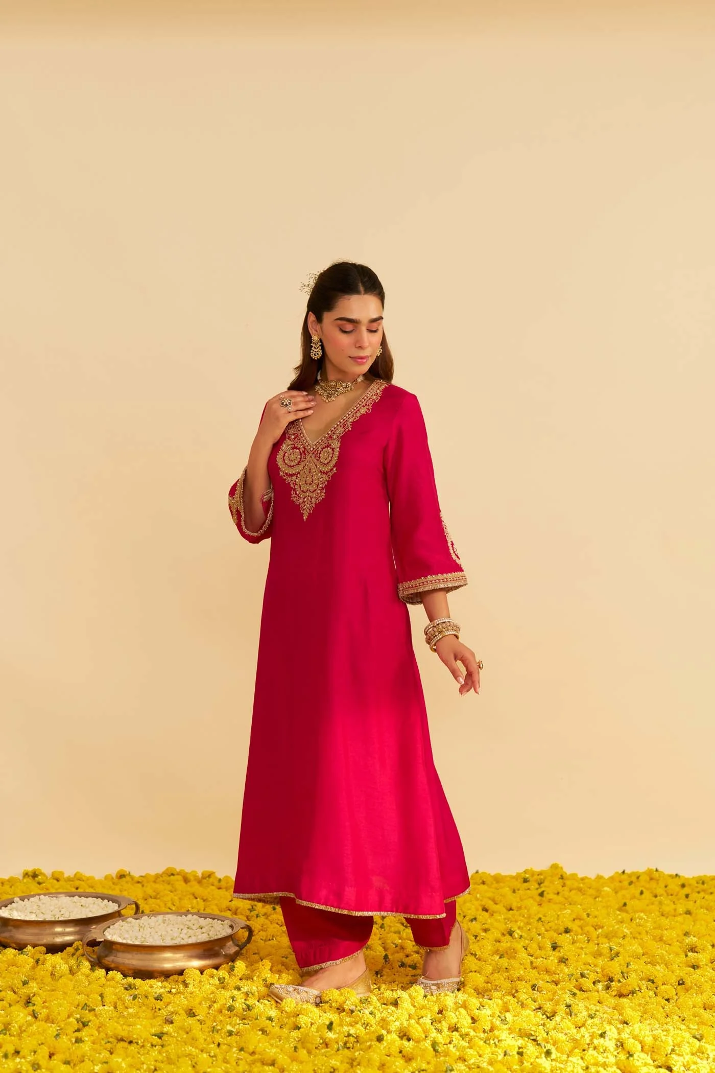 HAAYAT - HOTPINK LONG KAFTAN WITH SALWAR (Lxrts) - Image 3