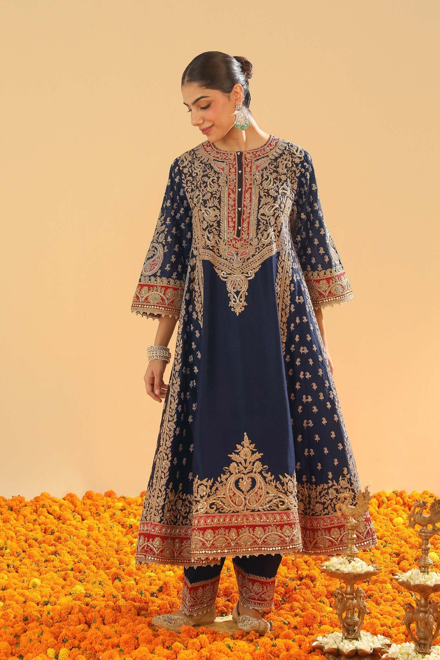 Hana - Deep Blue Long Kalidaar Chauga with Salwar - Image 5